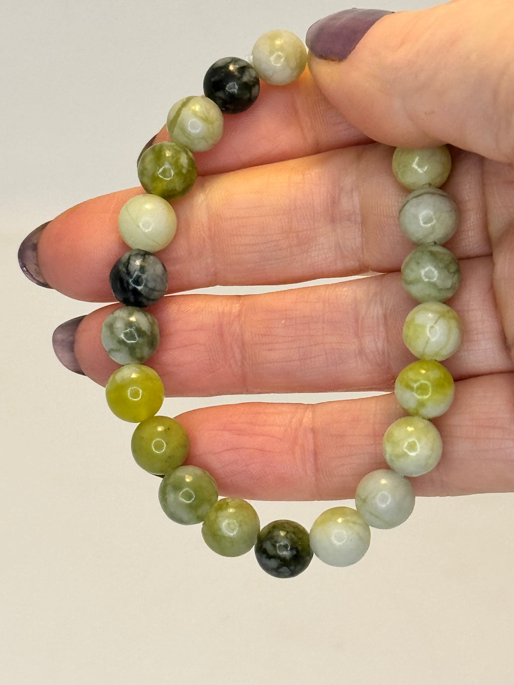 Serpentine Bracelet 8mm | Natural Green Crystal Bead Bracelet | Radiant Crystals UK