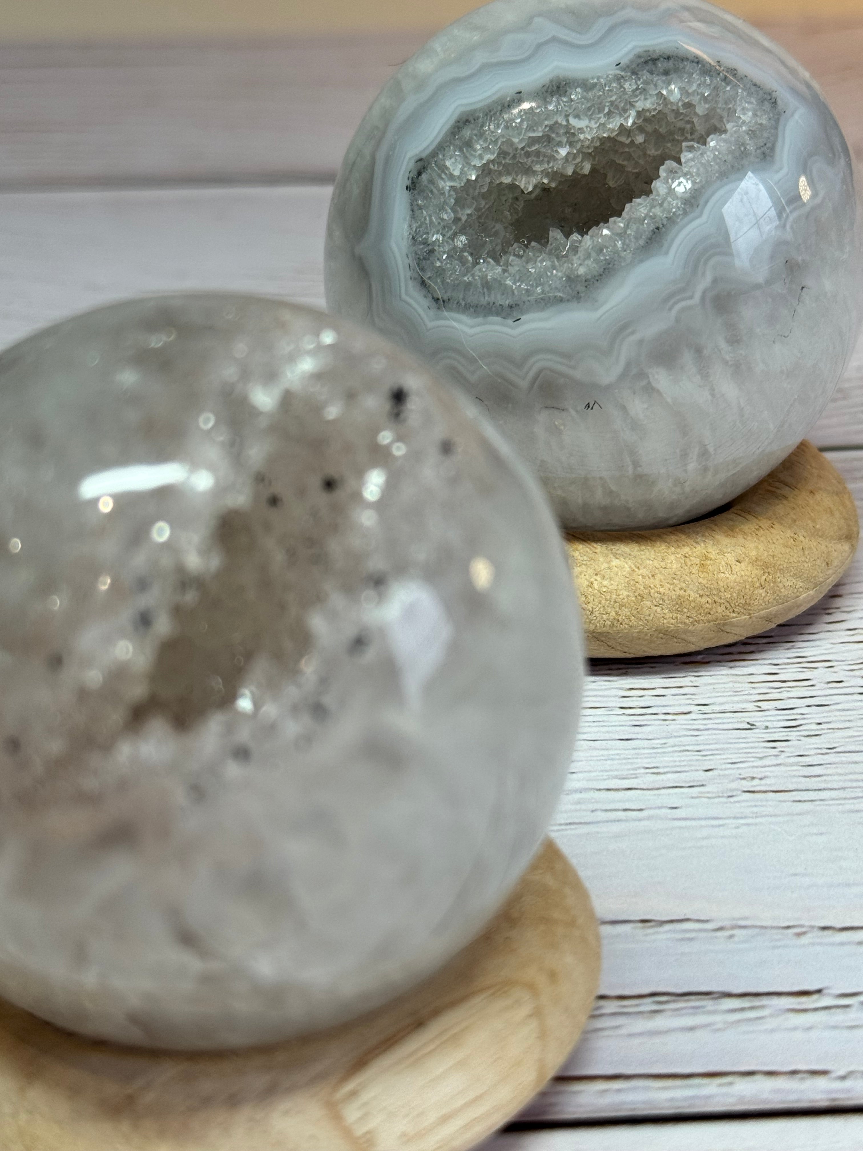High Quality Crystal white Agate with druzy quartz spheres - Crystal home decor.