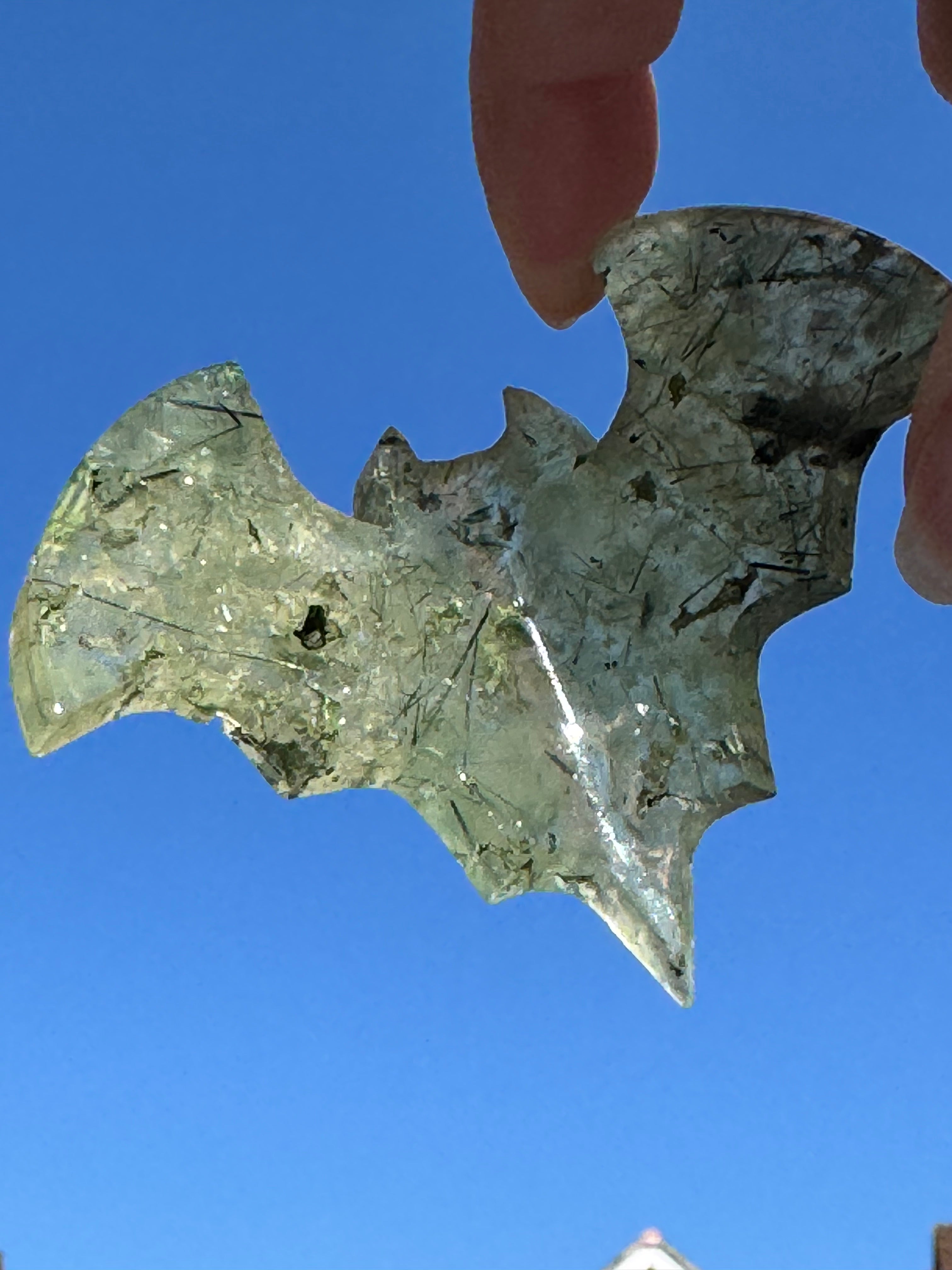 Prehnite Bat Carving – Handcrafted Nature Décor | Natural crystal Sculpture |