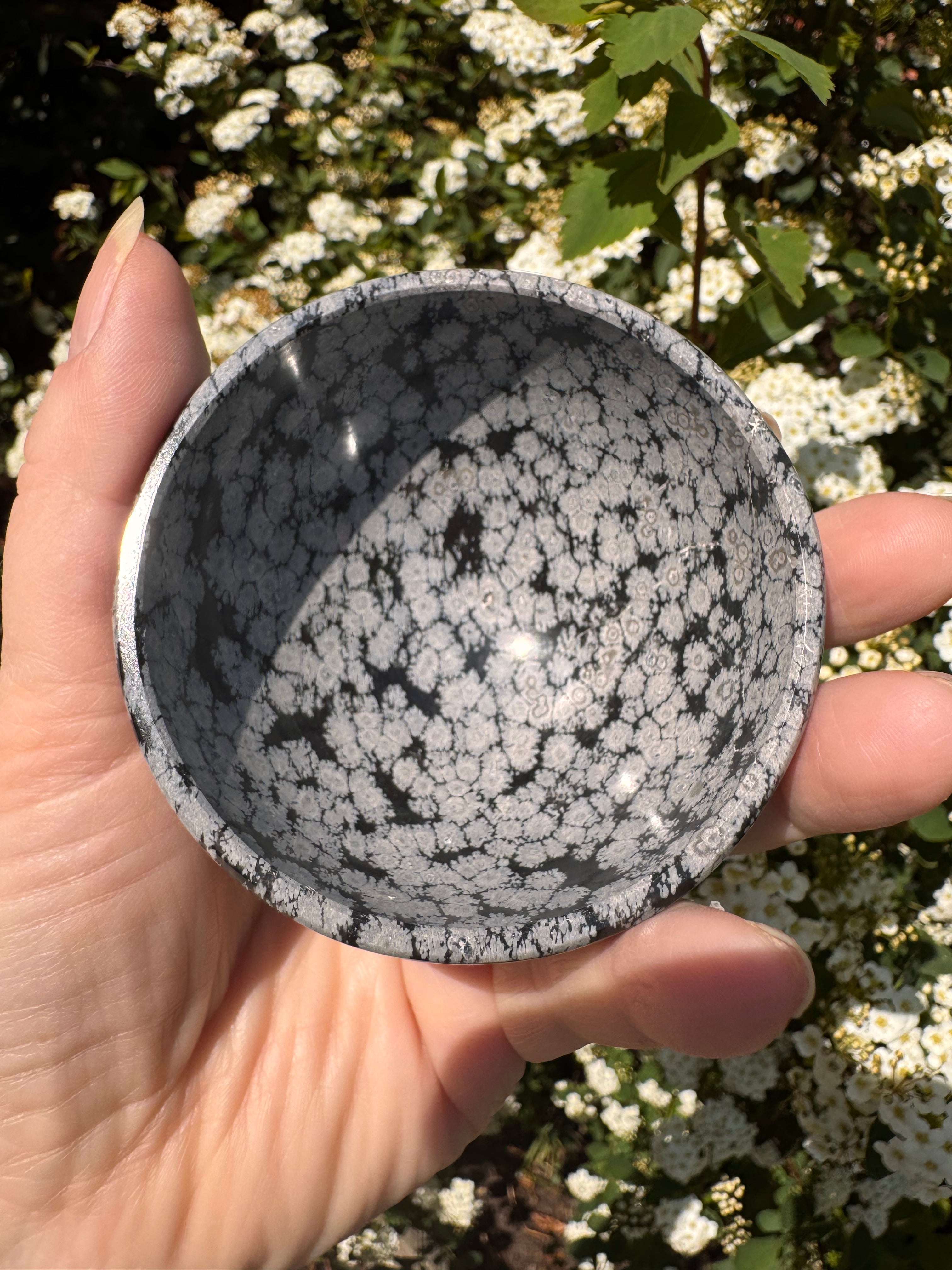 Snowflake obsidian 3inch bowl – Handcrafted Nature Décor | Natural crystal Sculpture