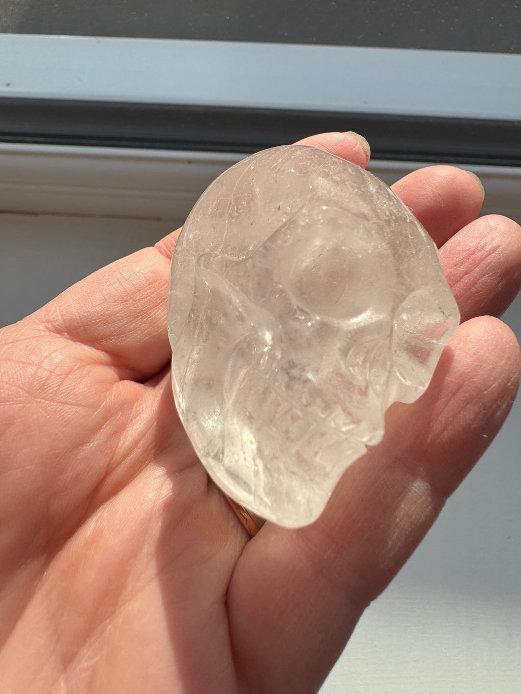 Clear quartz crystal hand carved skull