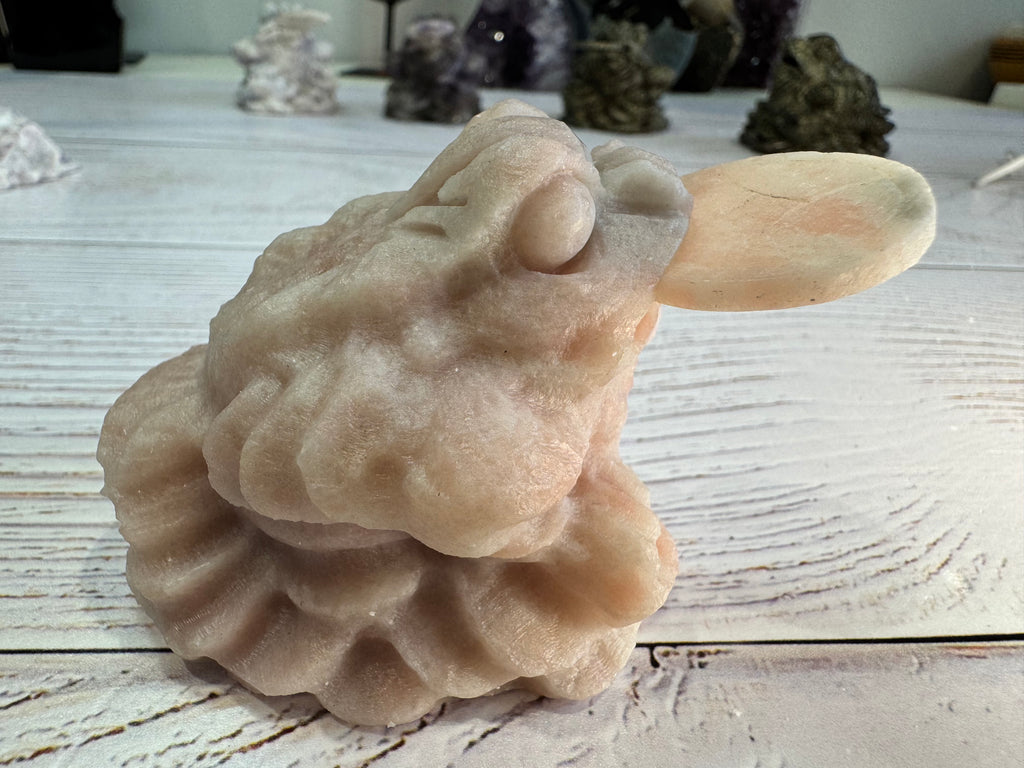 Crystal Money Toad Carving – Feng Shui Three Legged Toad – Pink Opal – Wealth & Prosperity Crystal