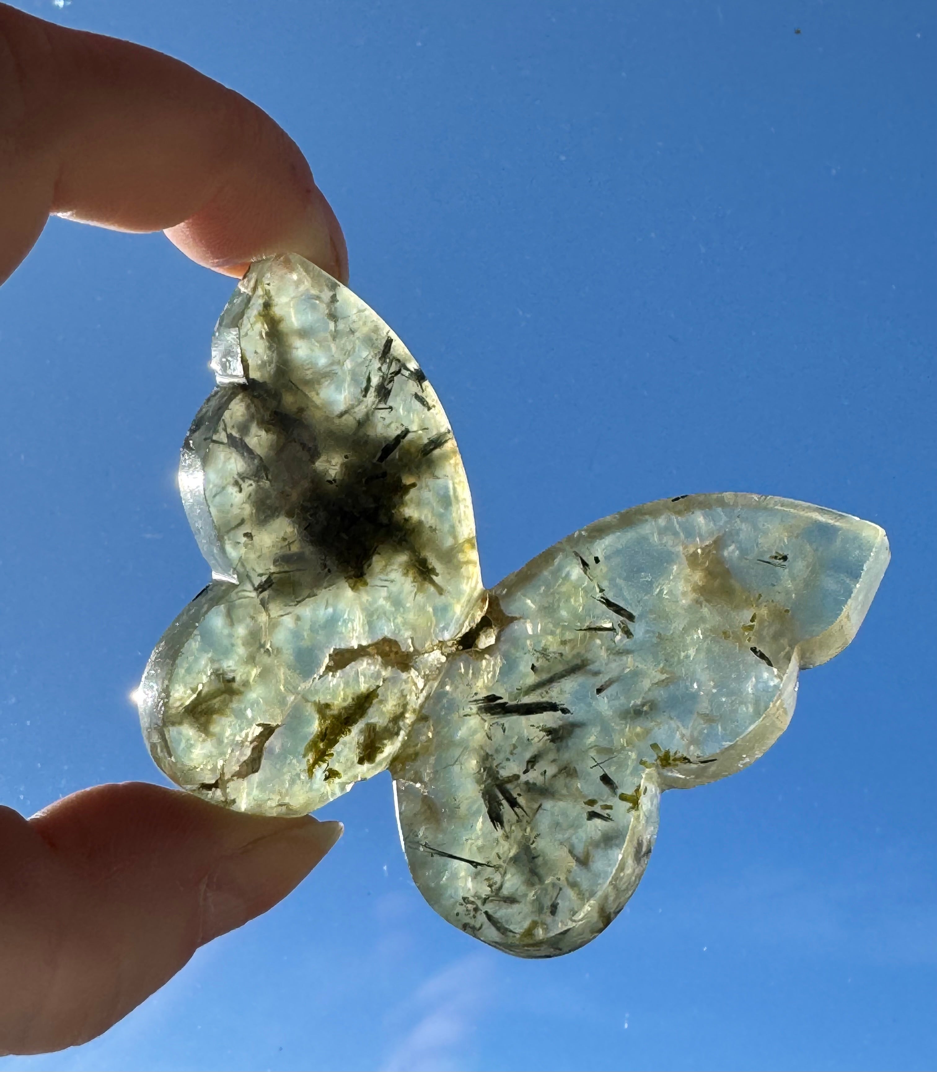 Prehnite Butterfly Carving – Handcrafted Nature Décor | Natural Obsidian Sculpture |
