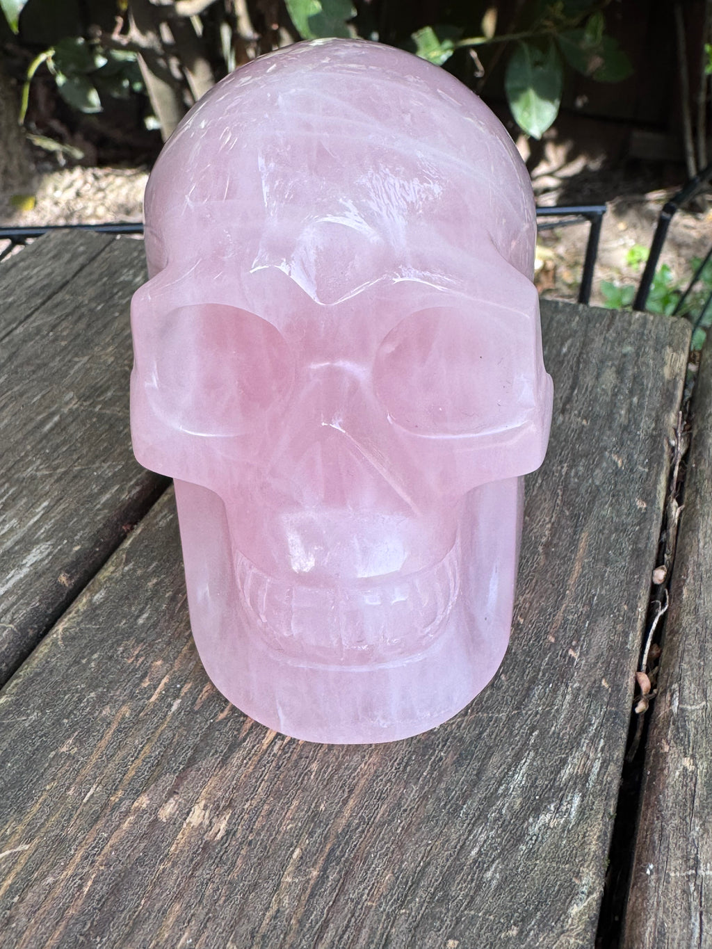 Large Rose Quartz crystal, hand carved skull 993gms.