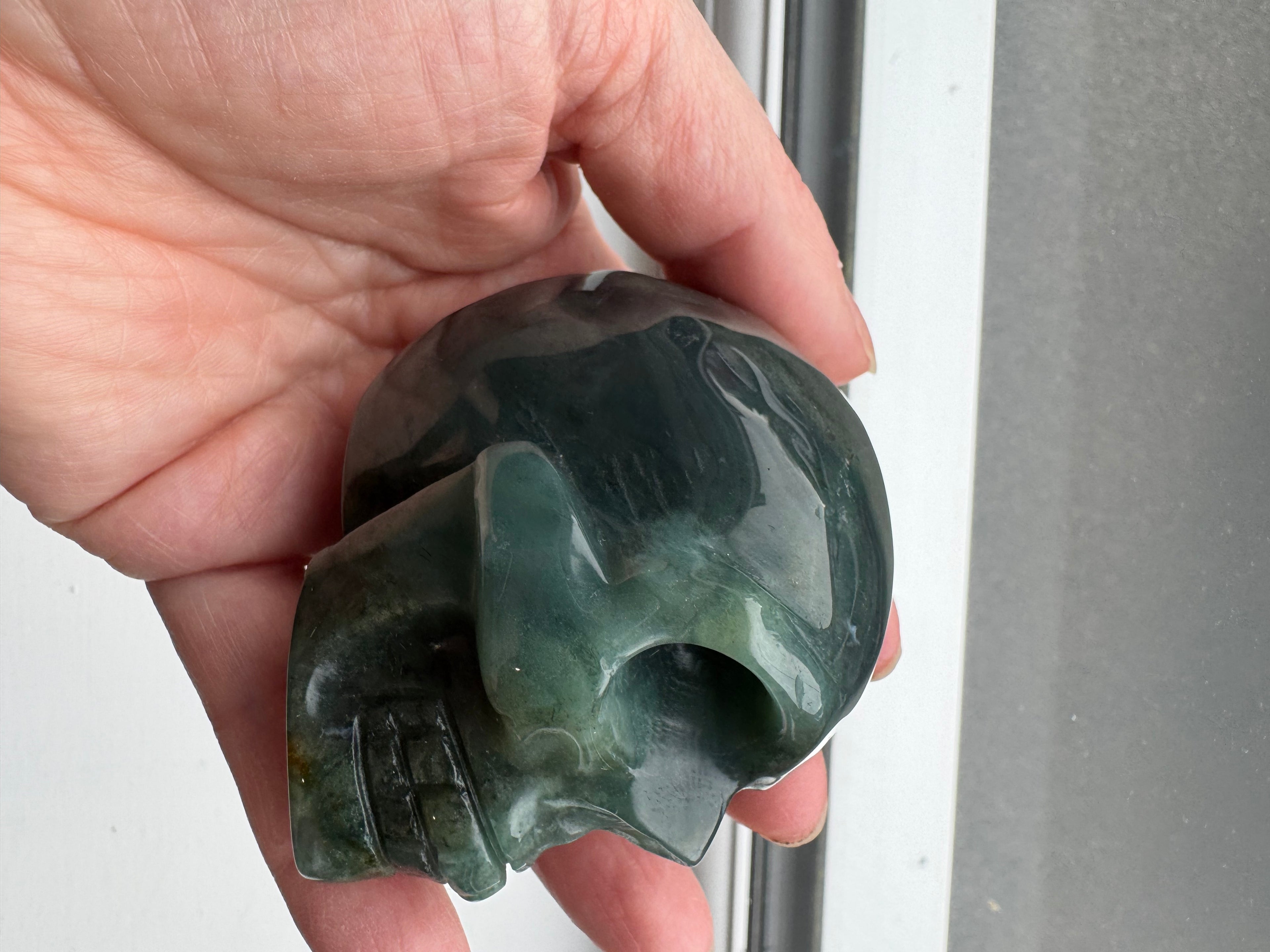 Green Adventurine crystal hand carved skull