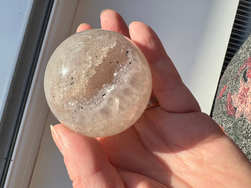 High Quality Crystal white Agate with druzy quartz spheres - Crystal home decor.