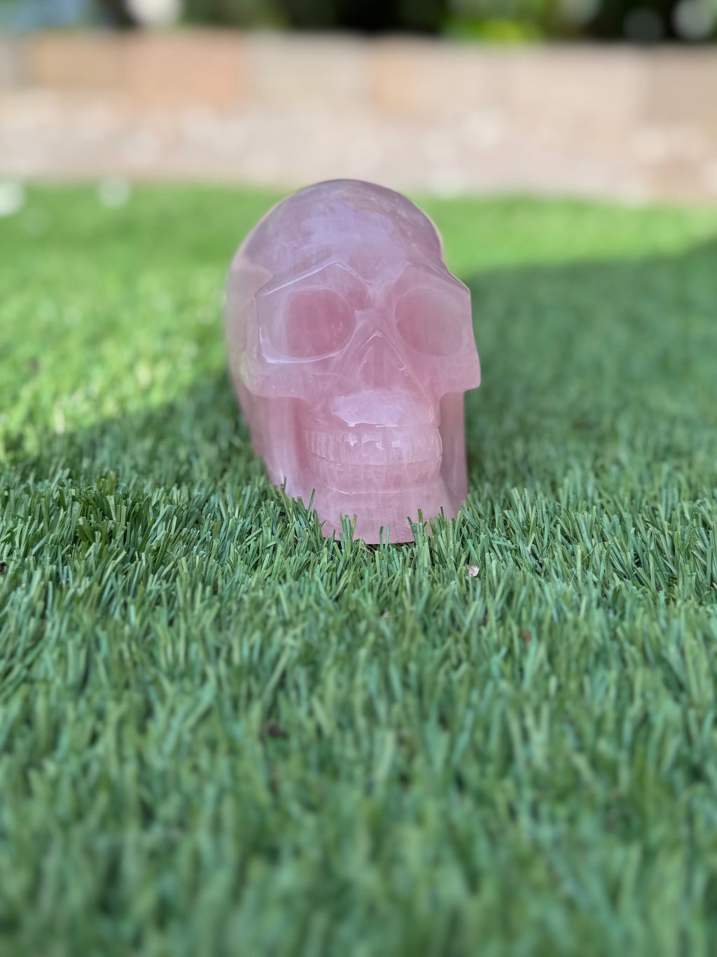 Large Rose Quartz crystal, hand carved skull 993gms.
