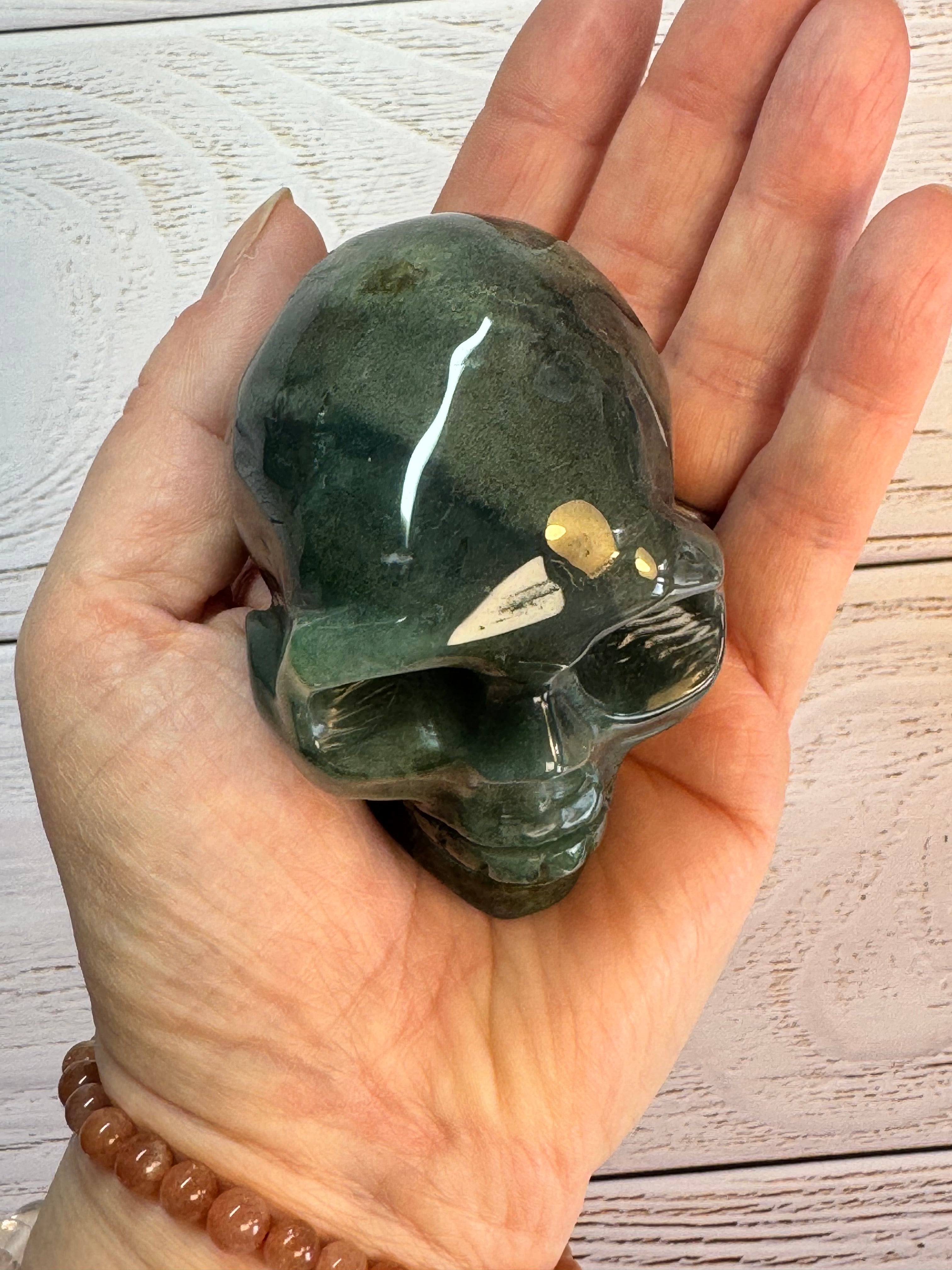Green Adventurine crystal hand carved skull