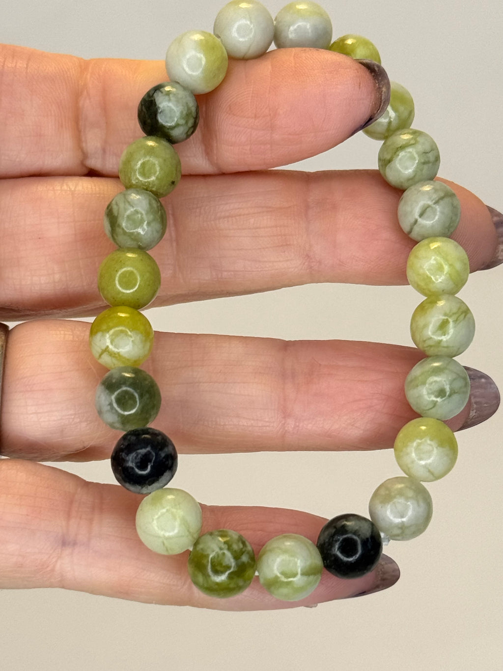 Serpentine Bracelet 8mm | Natural Green Crystal Bead Bracelet | Radiant Crystals UK