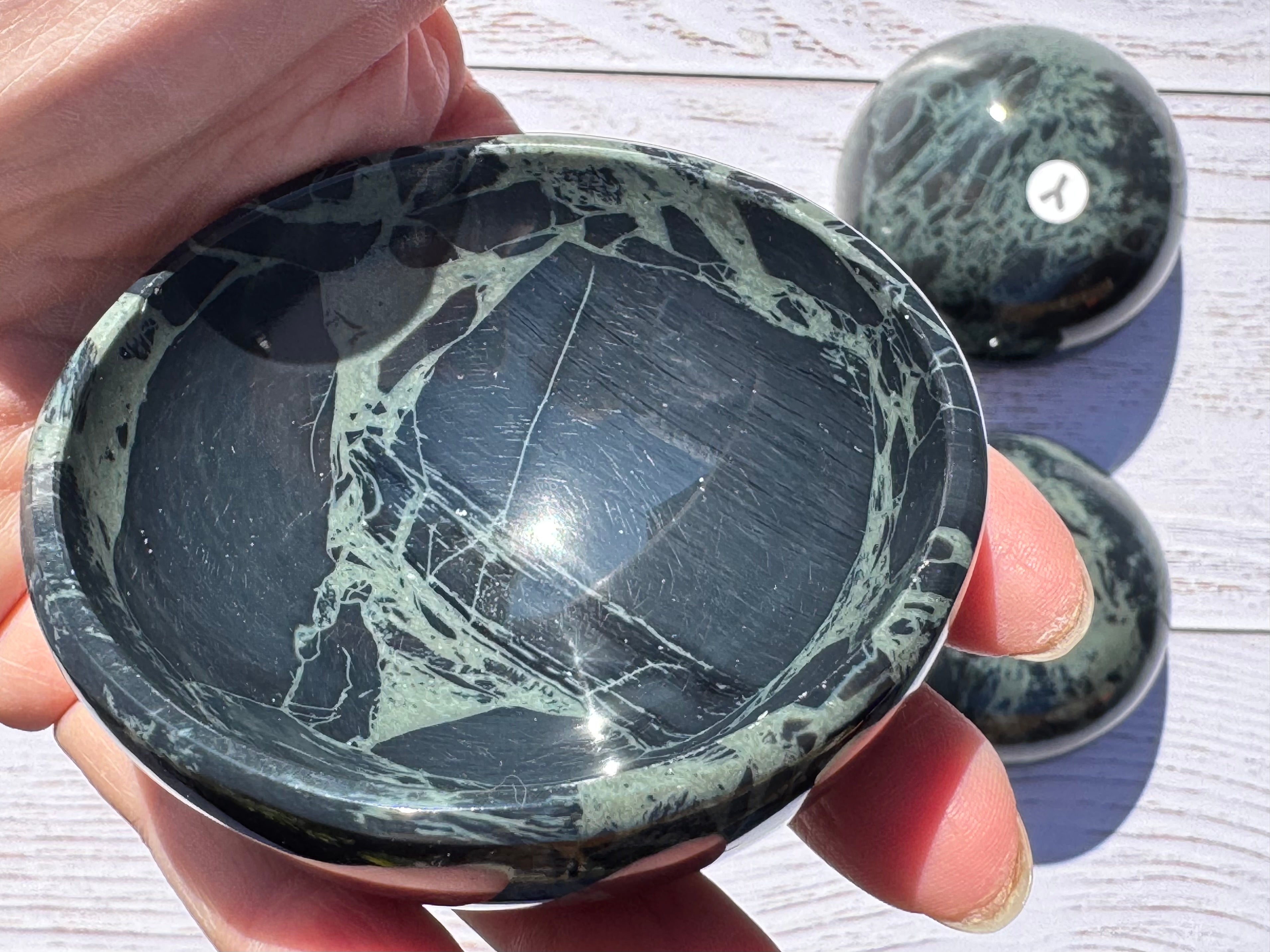Spiderweb obsidian 3inch bowl – Handcrafted Nature Décor | Natural crystal Sculpture