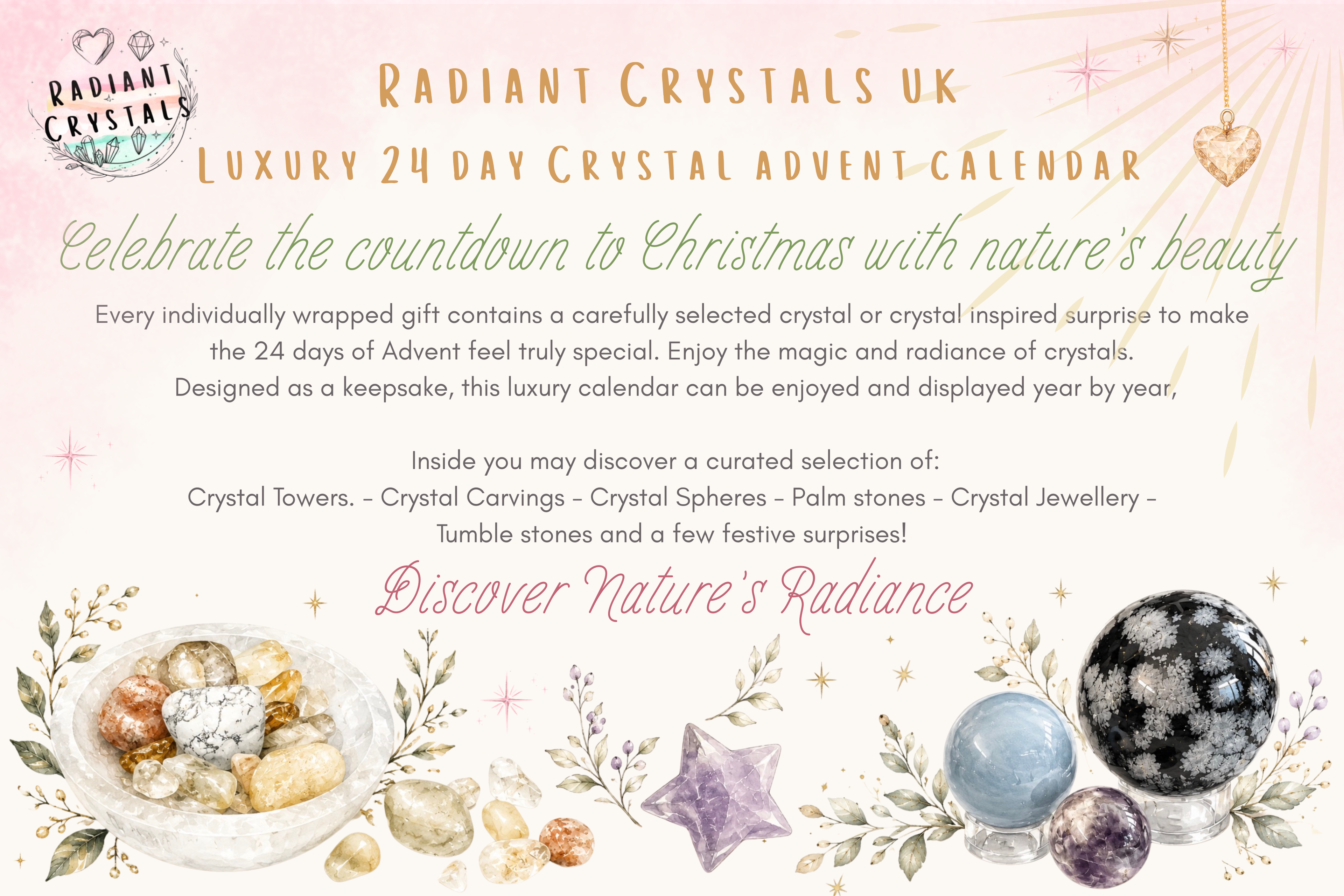 Luxury 24 day Advent Calendar - Radiant Crystals UK. (Pre-order - delivery will be early Oct 2026)