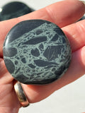 spiderweb Obsidian palm stone – Polished Grounding Crystal for Protection, Stability & Emotional Clarity
