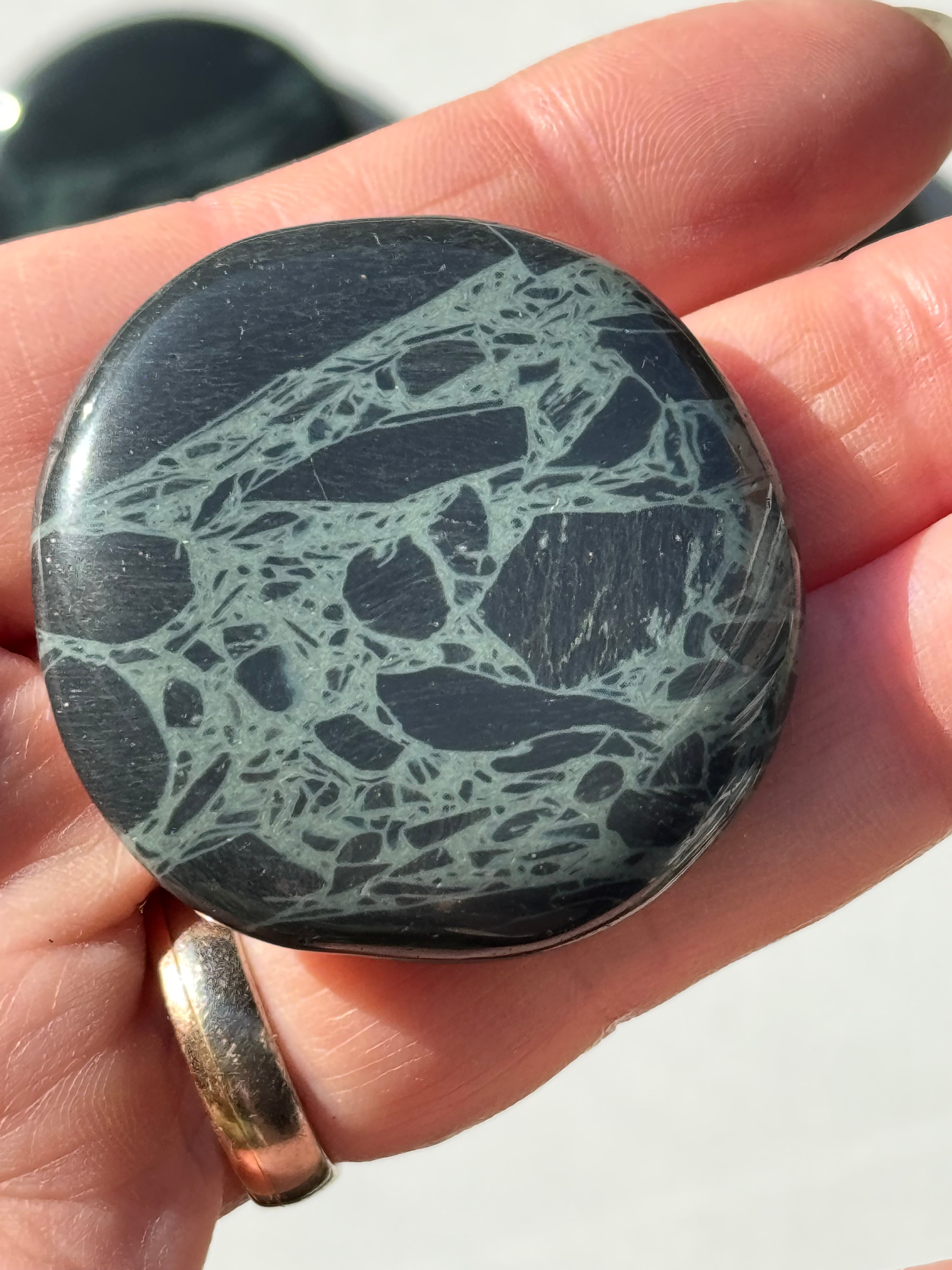 spiderweb Obsidian palm stone – Polished Grounding Crystal for Protection, Stability & Emotional Clarity