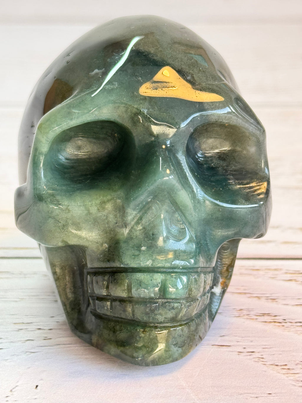 Green Adventurine crystal hand carved skull