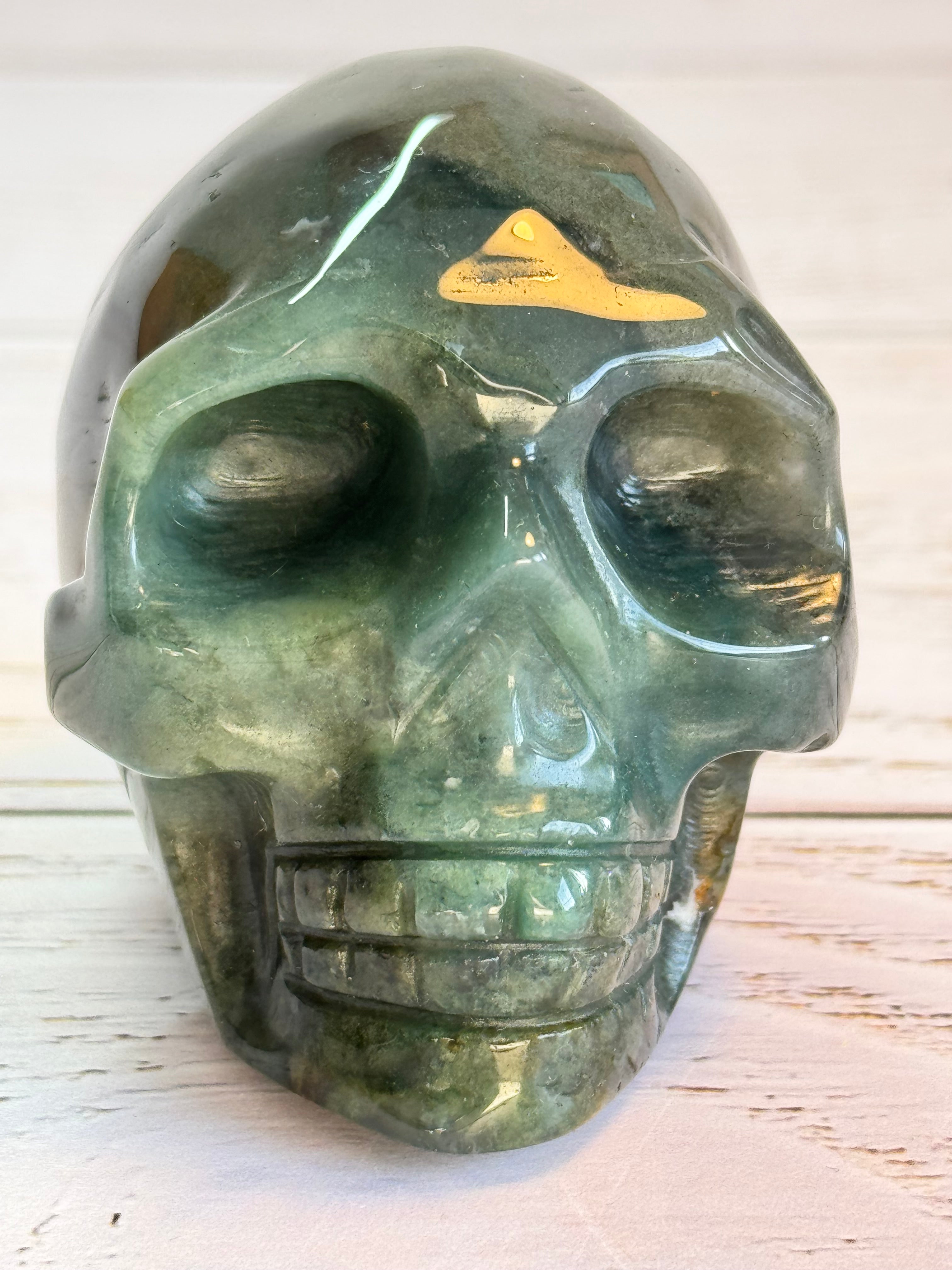 Green Adventurine crystal hand carved skull