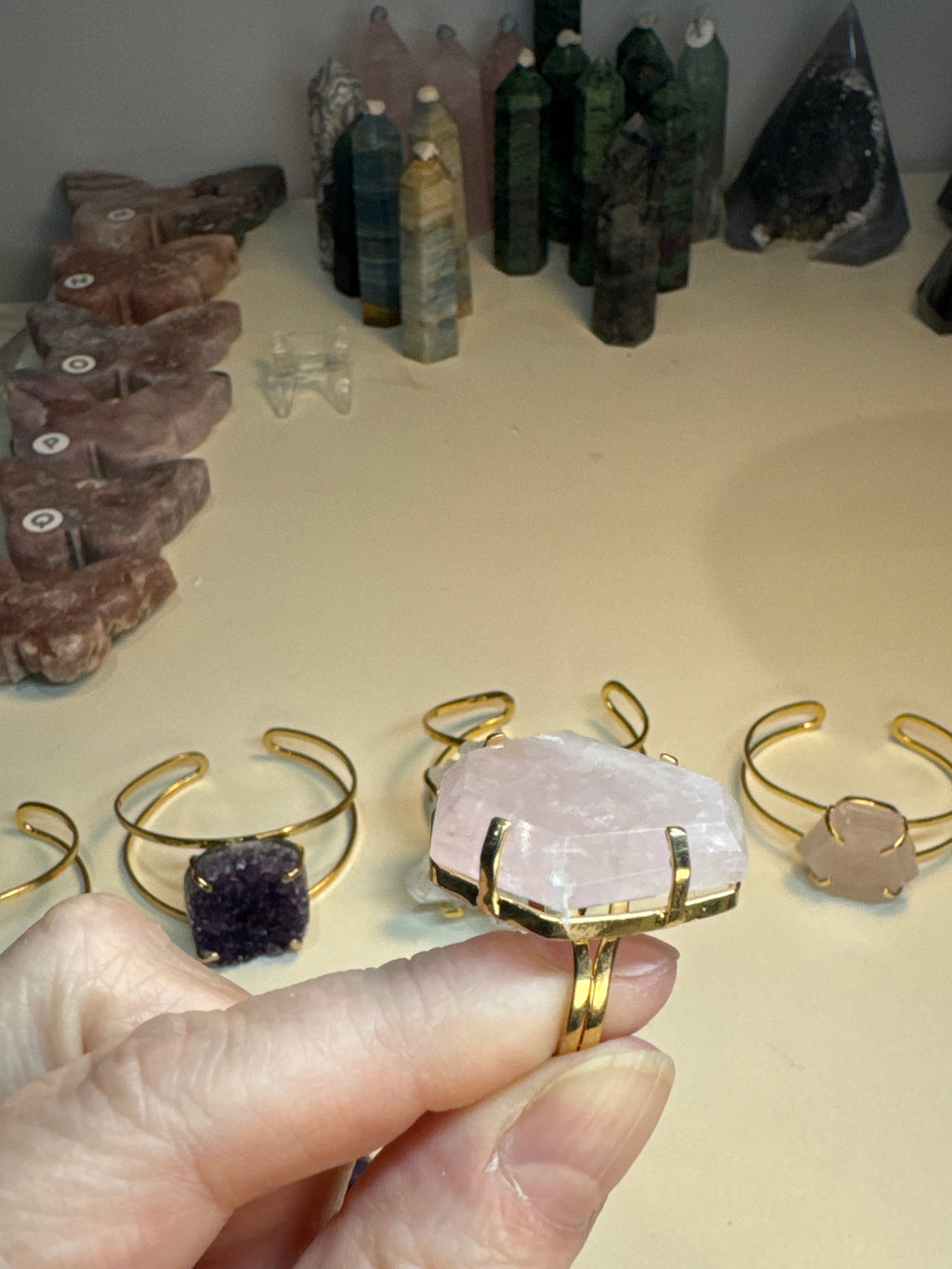 Rose Quartz Ring | Natural Pink Crystal on Gold Adjustable Band | Radiant Crystals UK