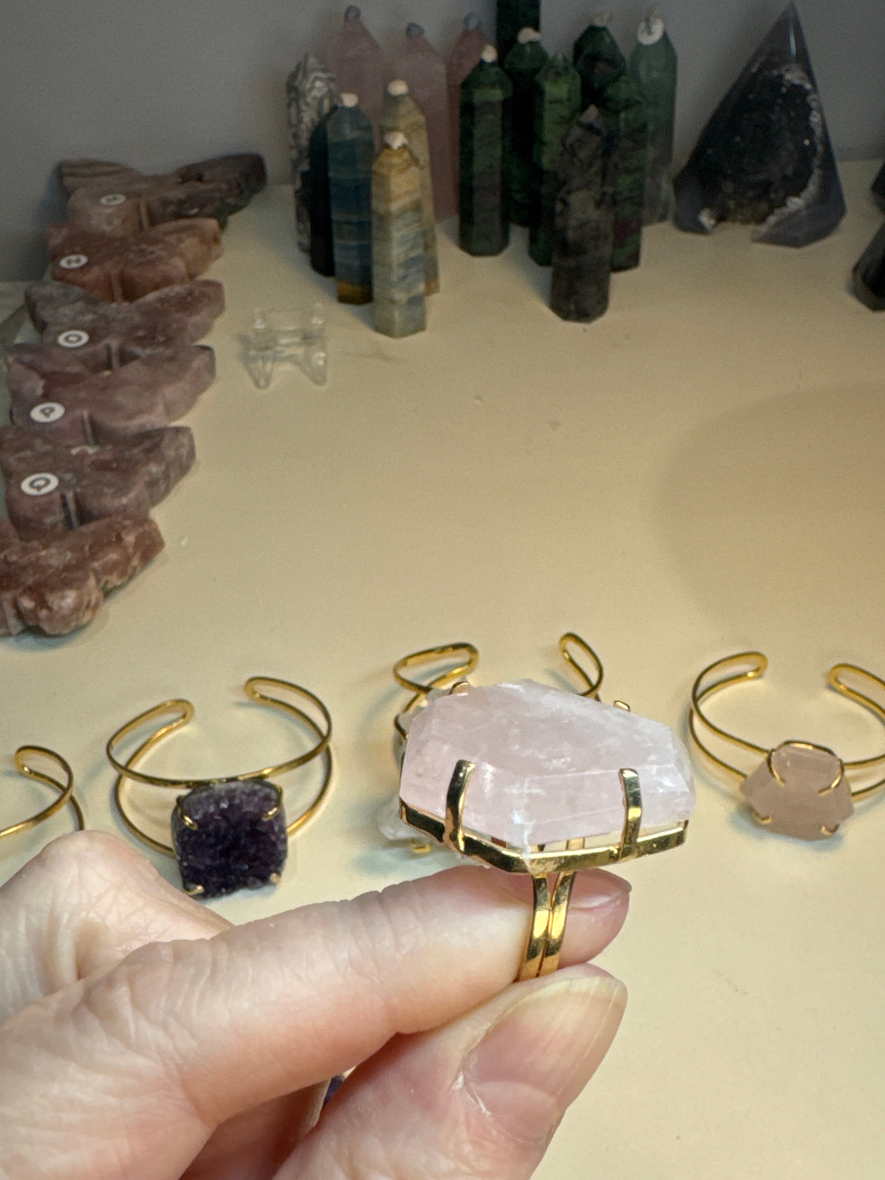 Rose Quartz Ring | Natural Pink Crystal on Gold Adjustable Band | Radiant Crystals UK