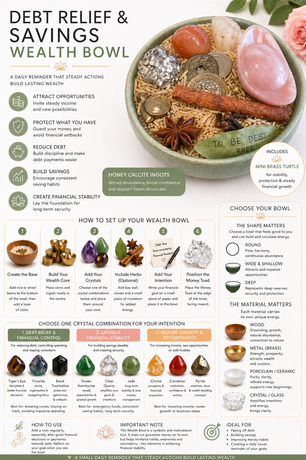 Debt Relief and Savings Wealth Bowl Kit.  (Feng Shui - Prosperity Abundance Wealth Bowl)