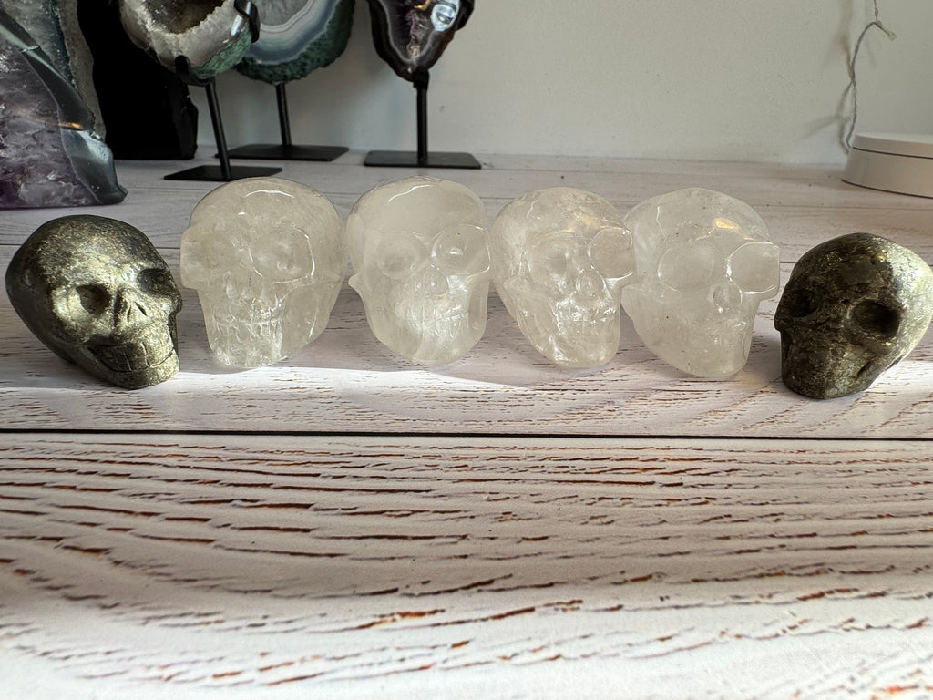 Clear quartz crystal hand carved skull