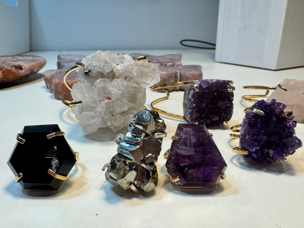 Black Obsidian Ring | Natural Polished Crystal on Gold Band | Radiant Crystals UK