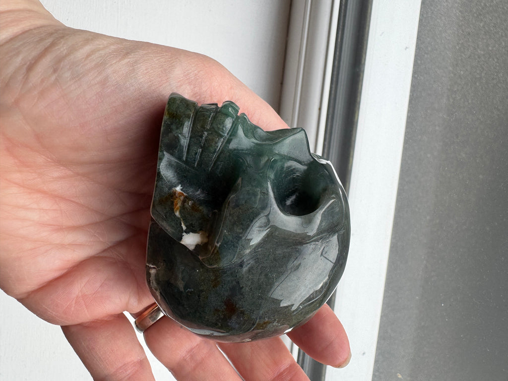 Green Adventurine crystal hand carved skull