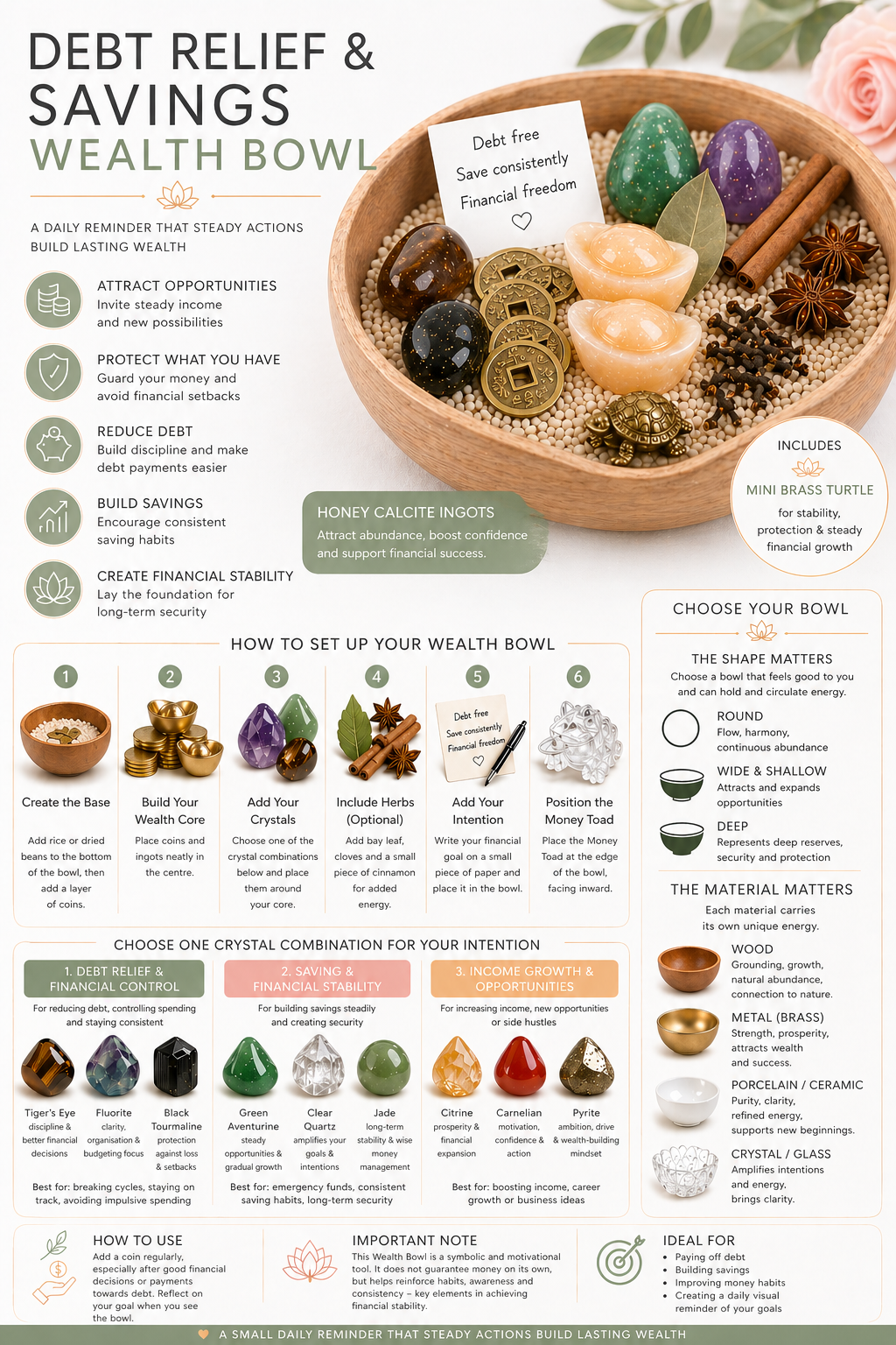 Debt Relief and Savings Wealth Bowl Kit.  (Feng Shui - Prosperity Abundance Wealth Bowl)