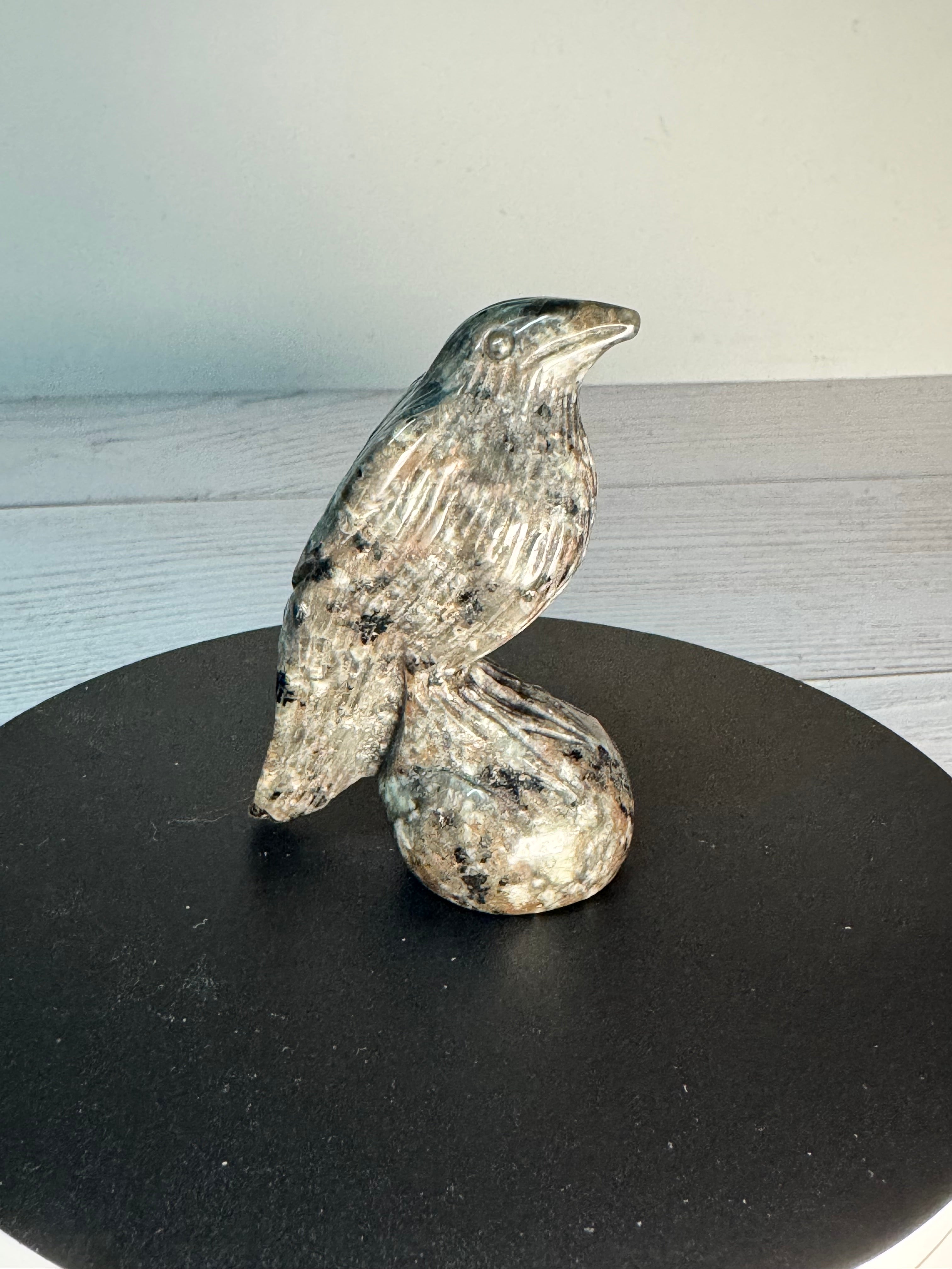 Yooperlite Raven Crystal Carving, UV reactive.
