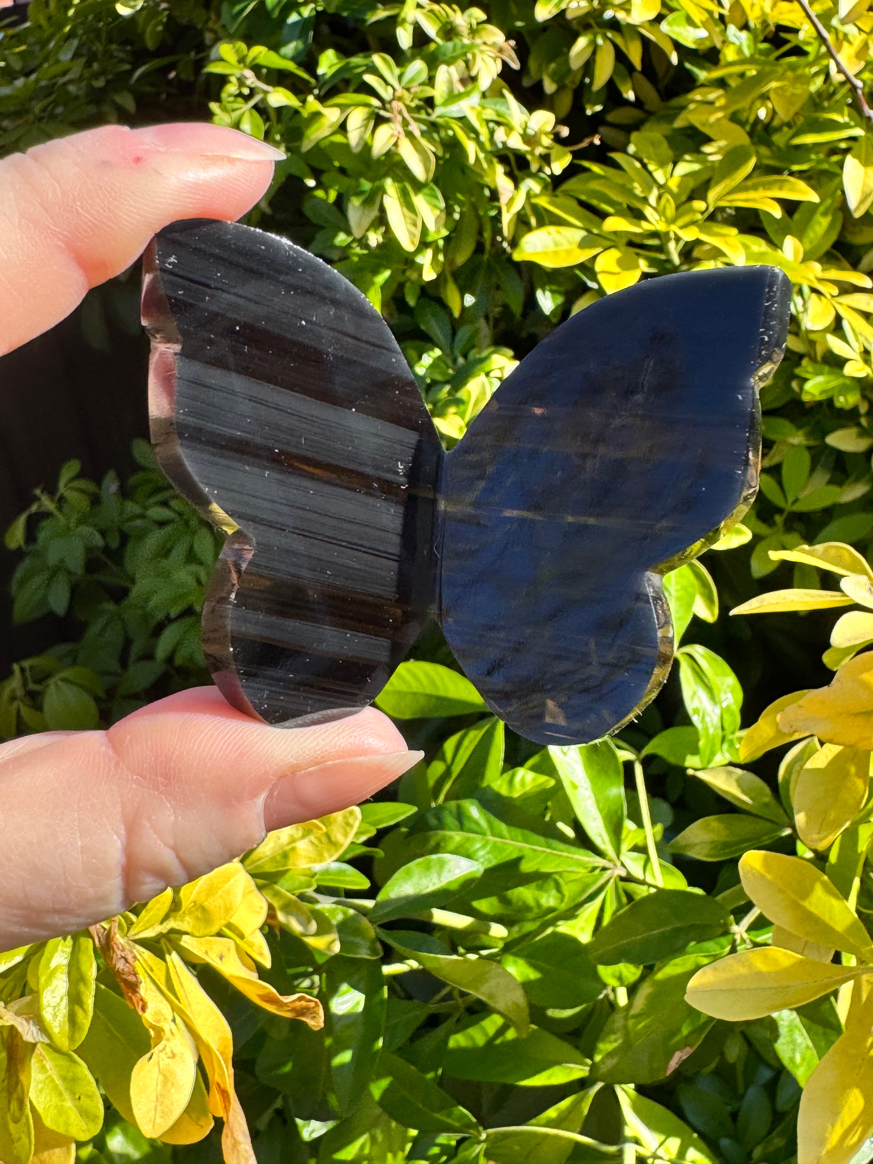 Midnight Lace Obsidian Butterfly Carving – Handcrafted Nature Décor | Natural Obsidian Sculpture |
