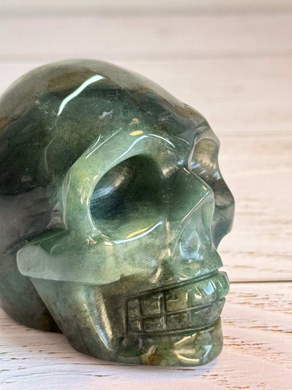 Green Adventurine crystal hand carved skull