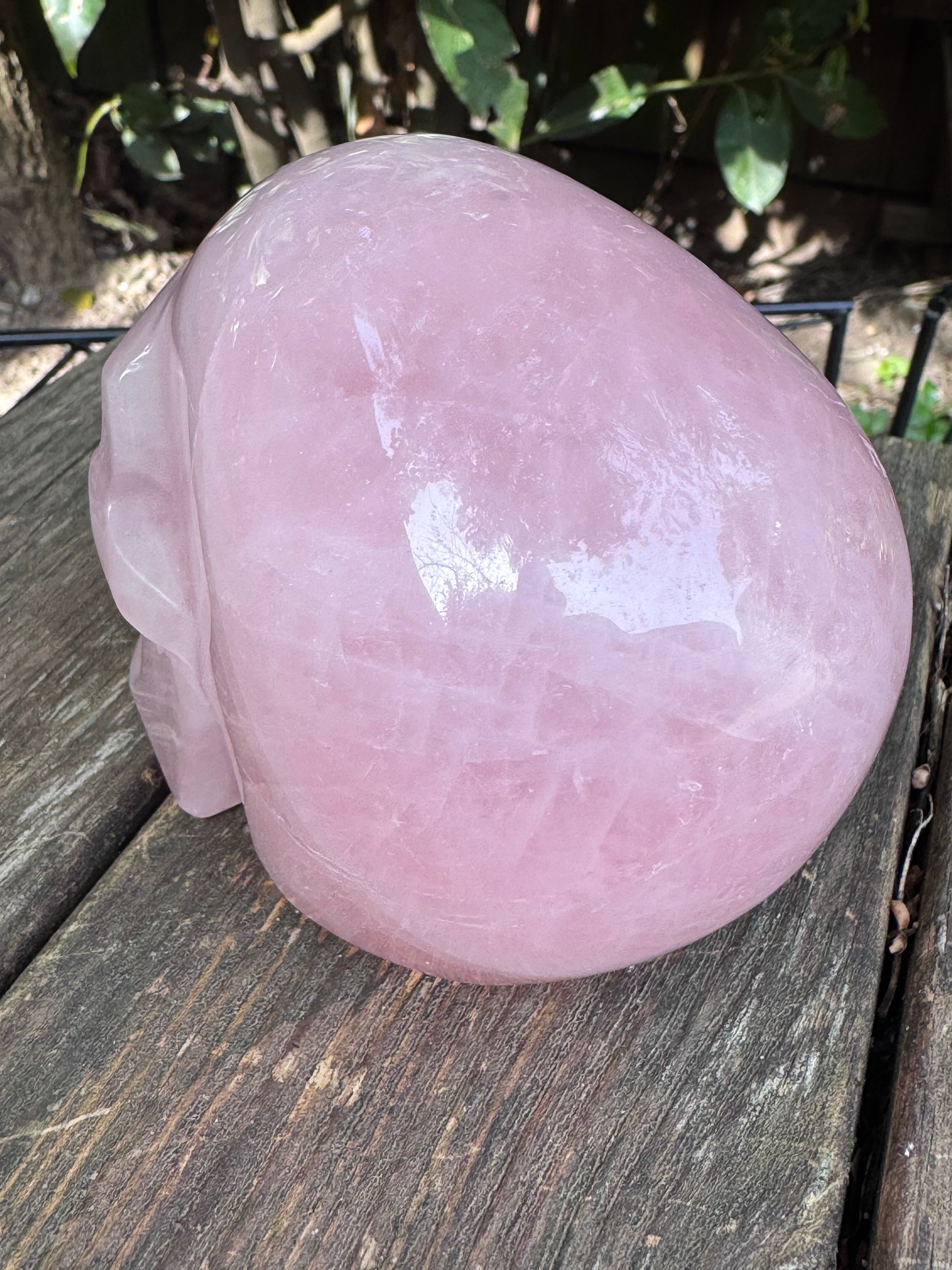 Large Rose Quartz crystal, hand carved skull 993gms.