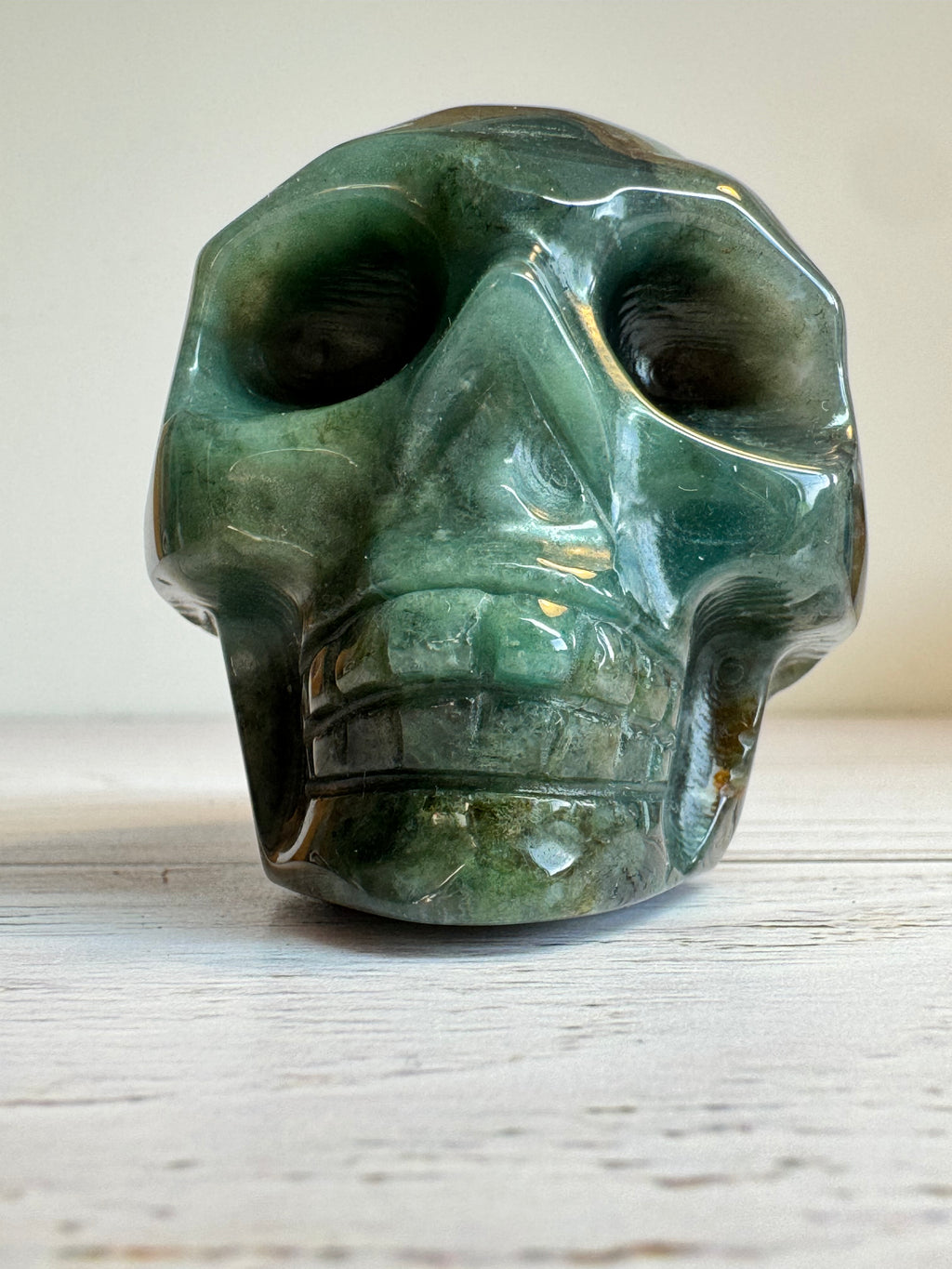 Green Adventurine crystal hand carved skull
