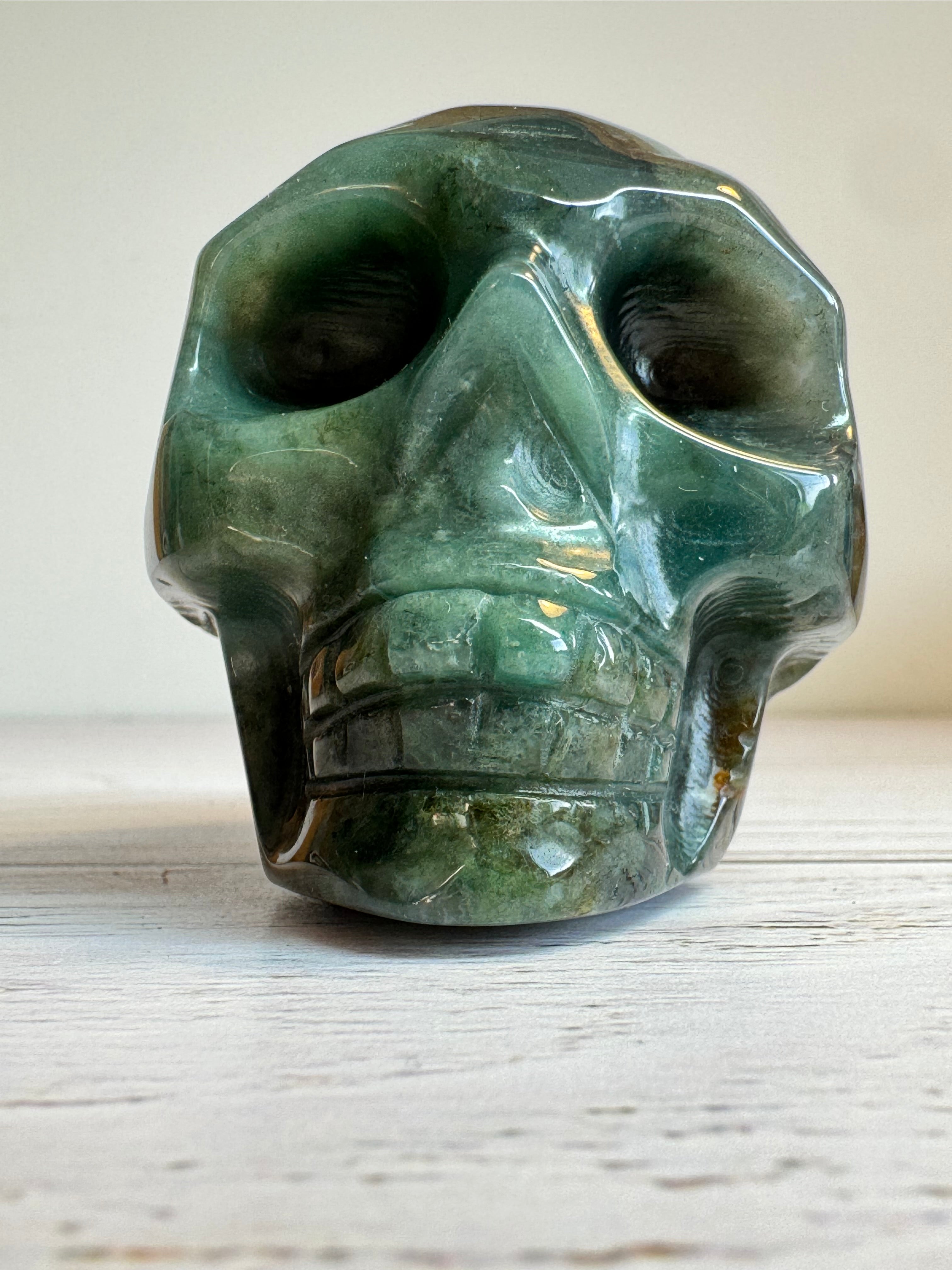 Green Adventurine crystal hand carved skull