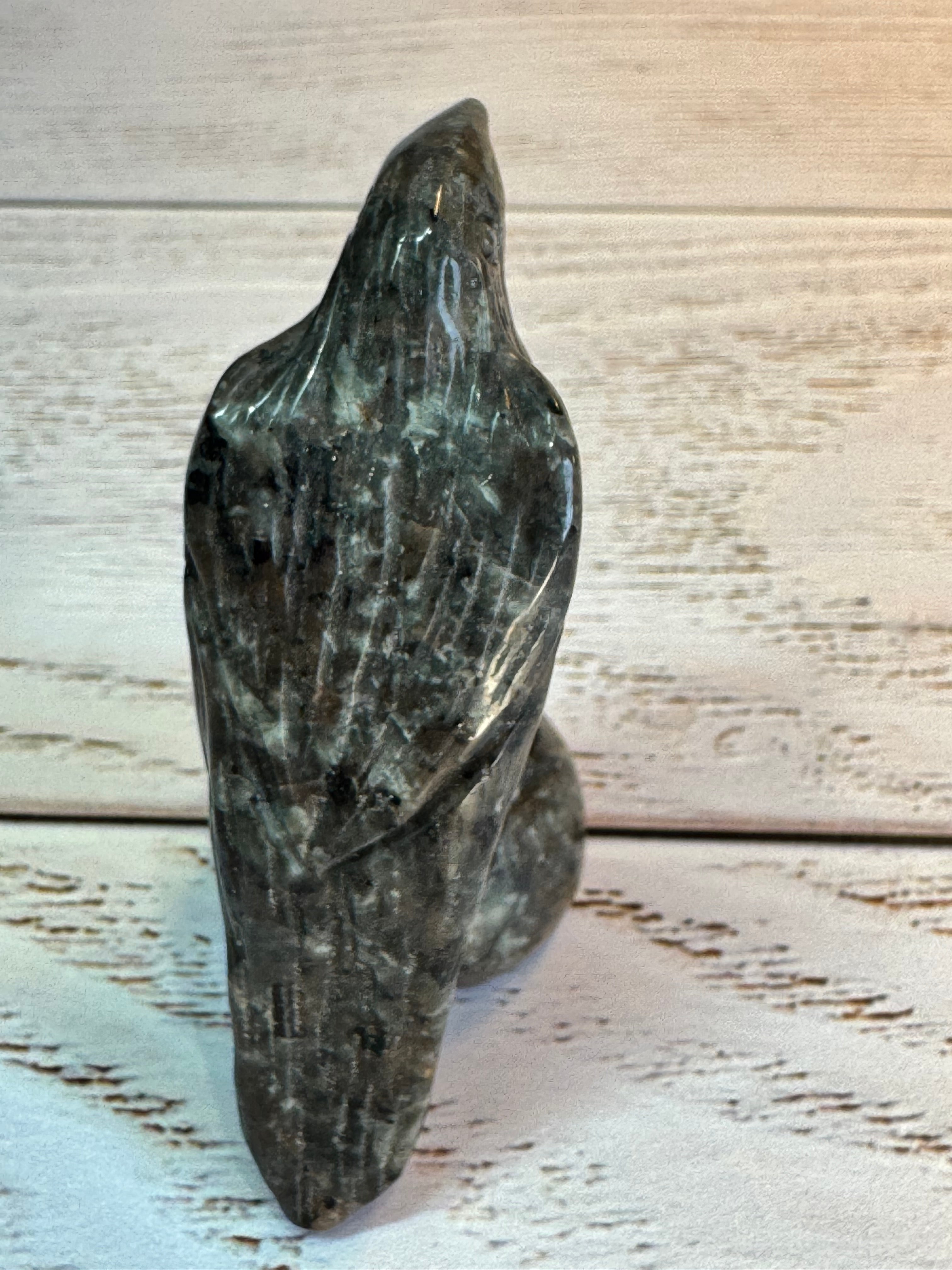 Yooperlite Raven Crystal Carving, UV reactive.