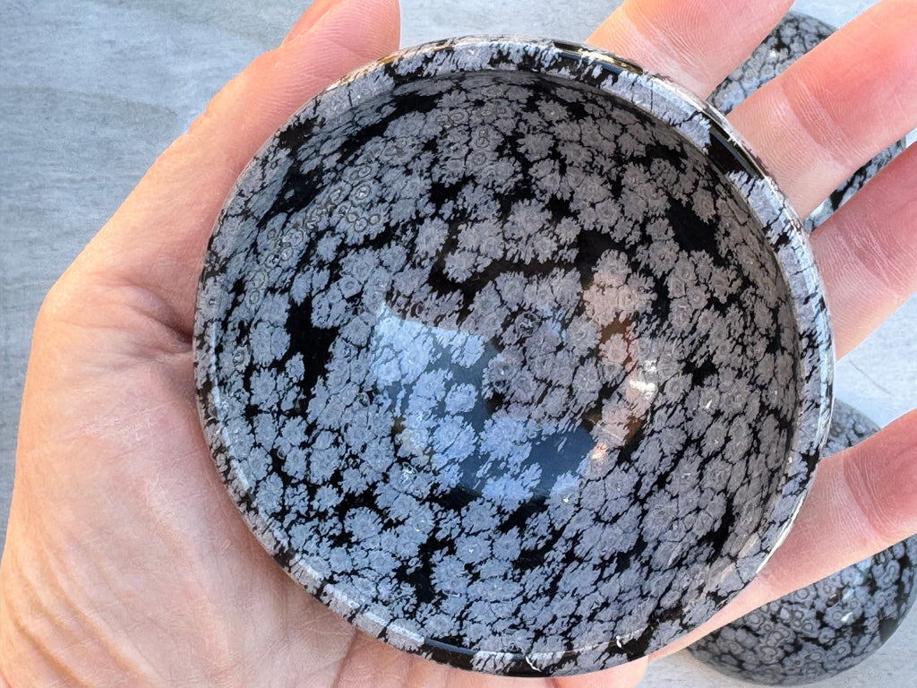 Snowflake obsidian 3inch bowl – Handcrafted Nature Décor | Natural crystal Sculpture