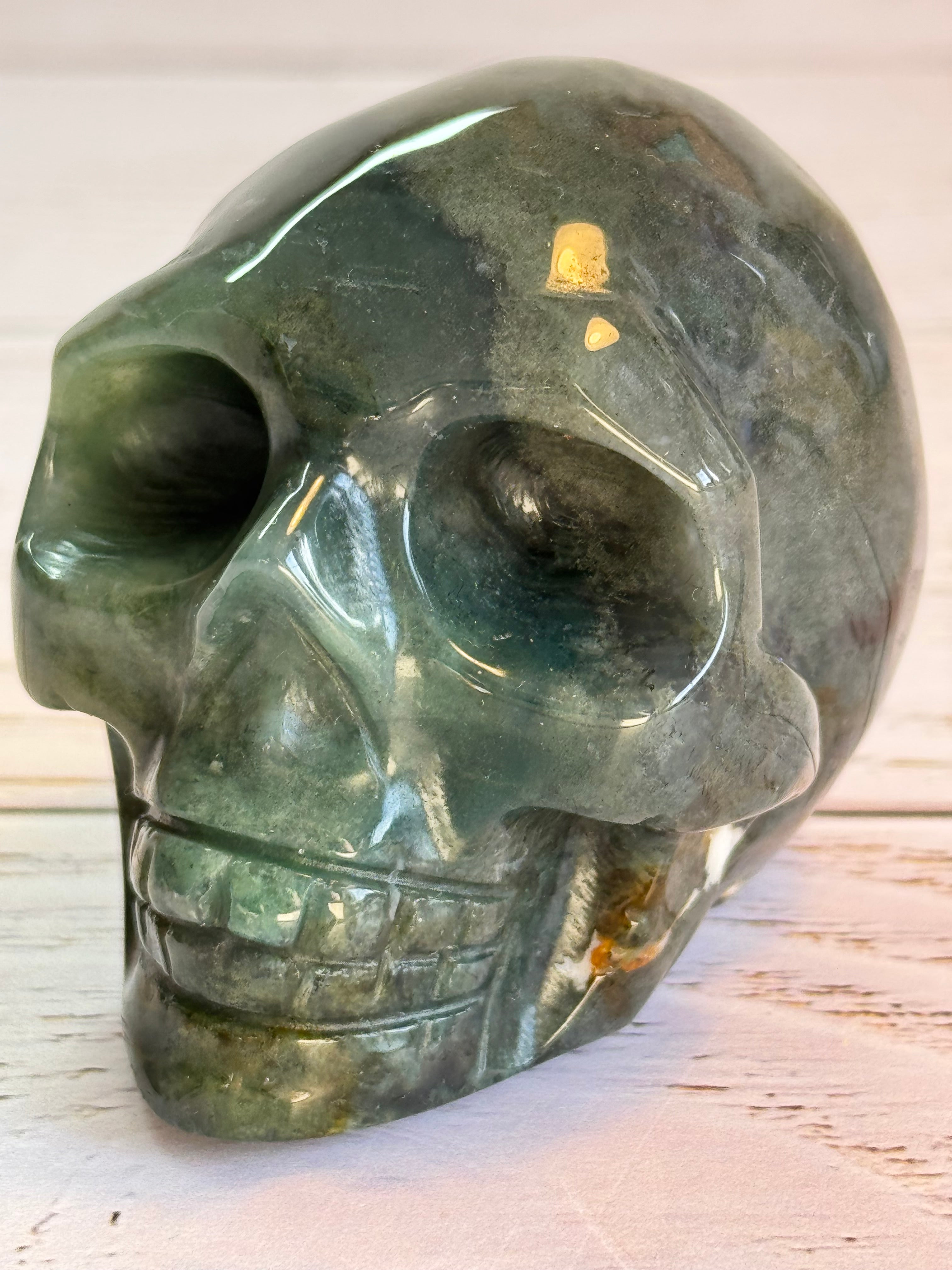Green Adventurine crystal hand carved skull