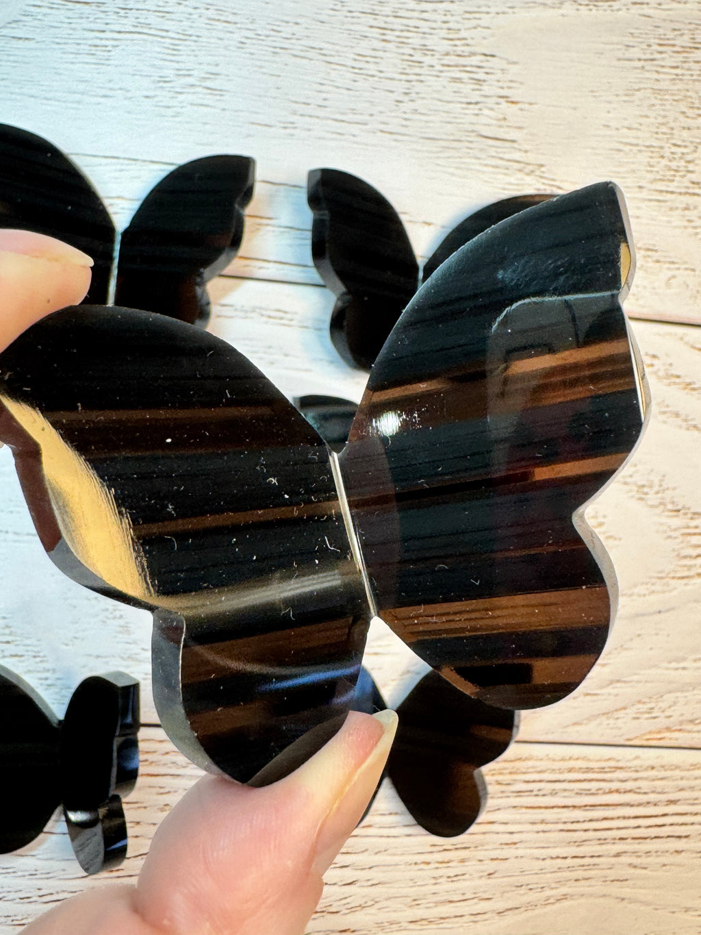 Midnight Lace Obsidian Butterfly Carving – Handcrafted Nature Décor | Natural Obsidian Sculpture |