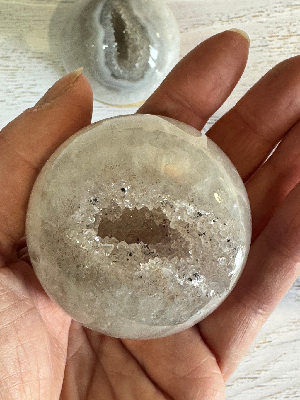 High Quality Crystal white Agate with druzy quartz spheres - Crystal home decor.
