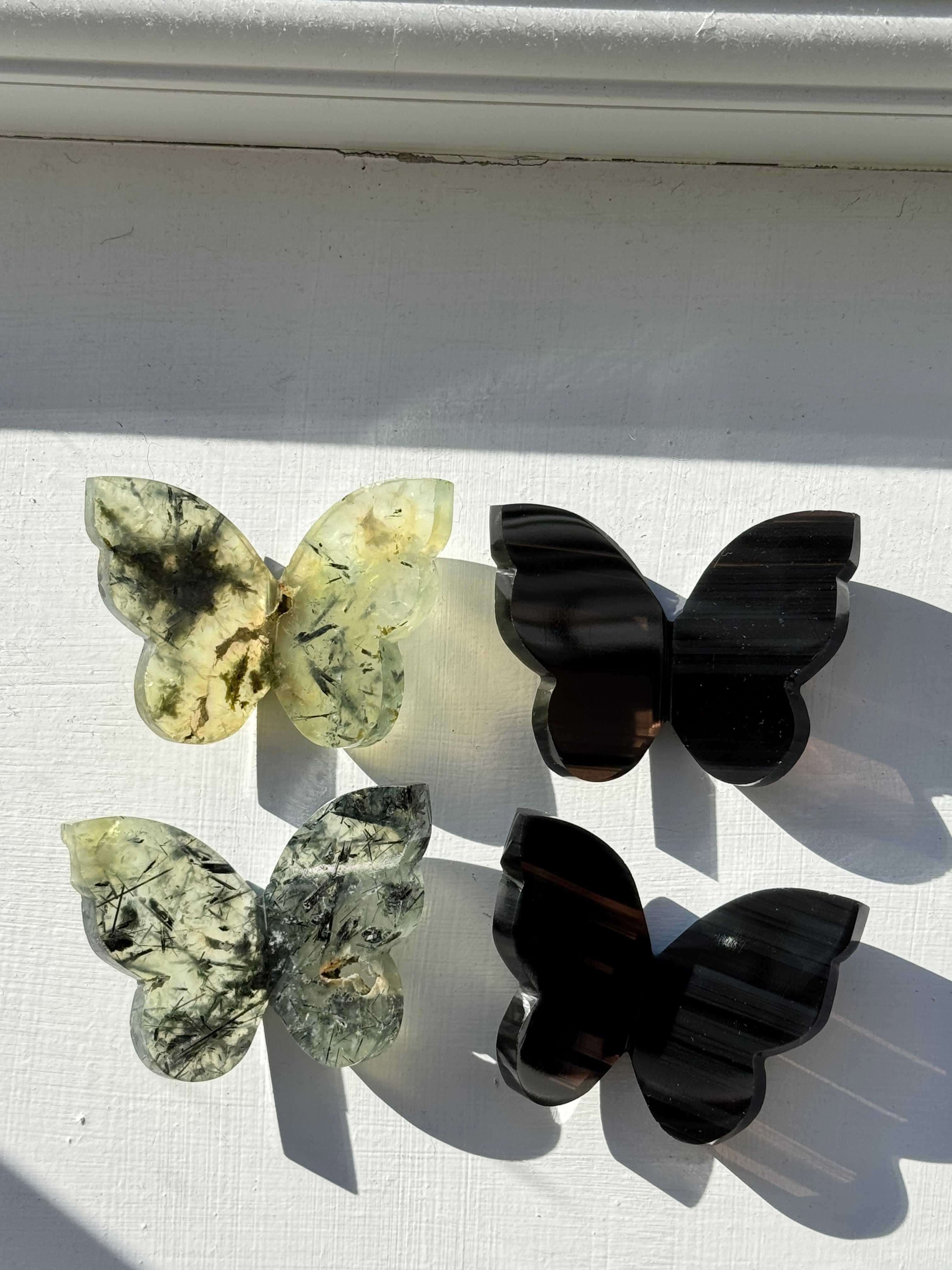 Prehnite Butterfly Carving – Handcrafted Nature Décor | Natural Obsidian Sculpture |