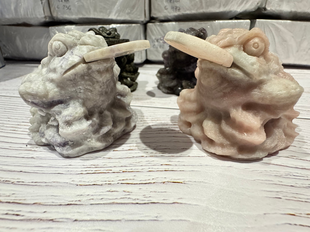 Crystal Money Toad Carving – Feng Shui Three Legged Toad – Pink Opal – Wealth & Prosperity Crystal