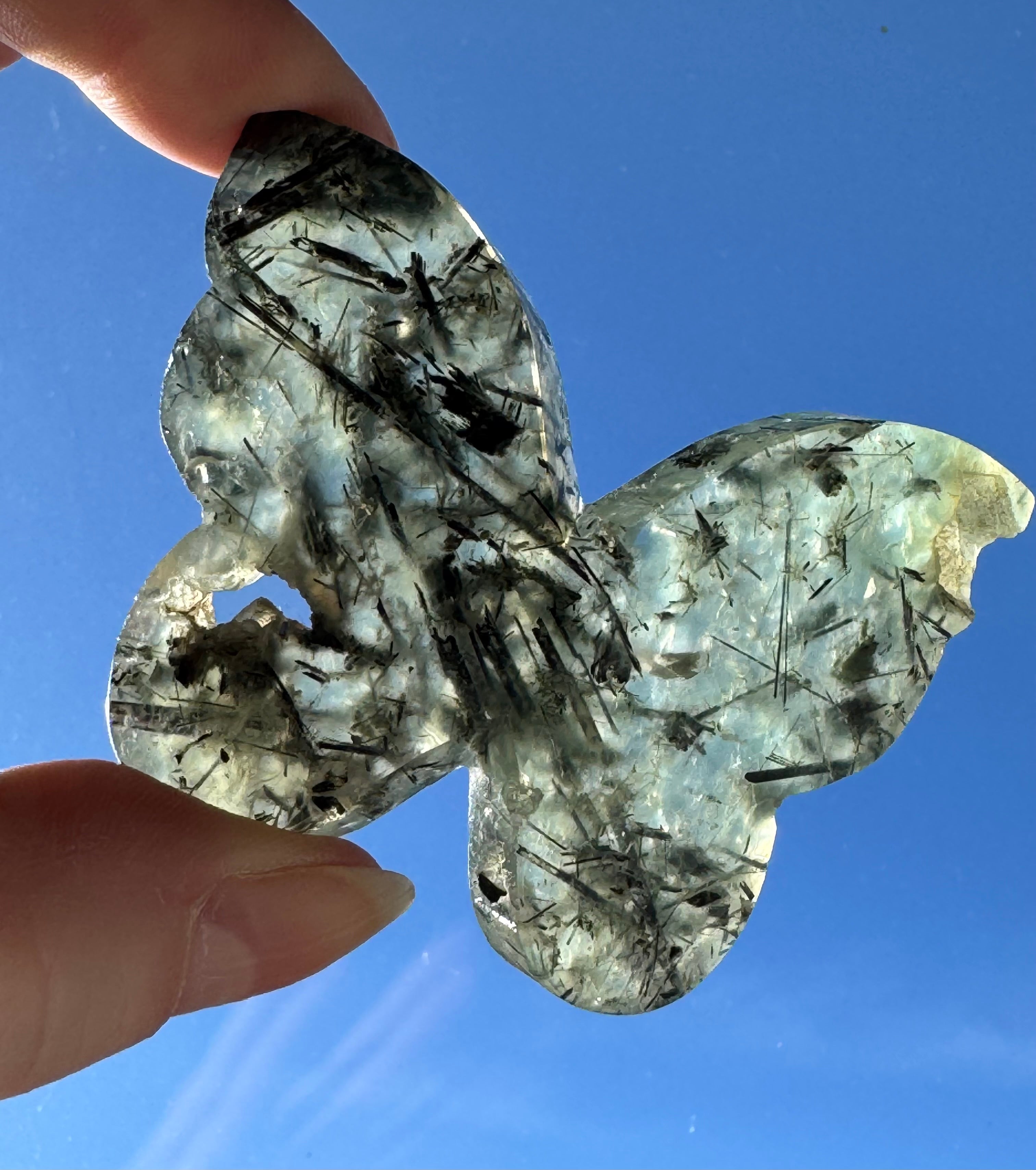 Prehnite Butterfly Carving – Handcrafted Nature Décor | Natural Obsidian Sculpture |