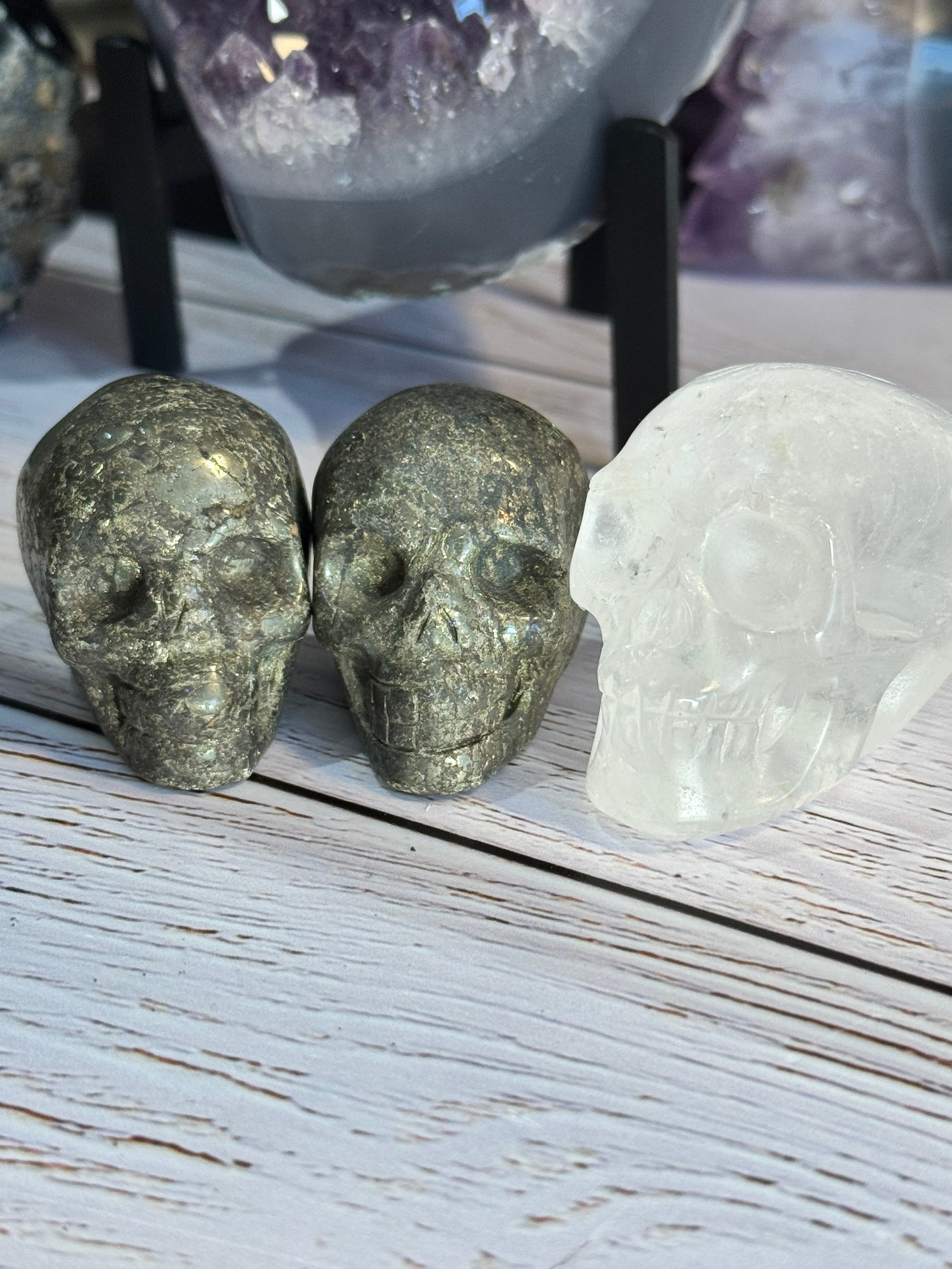 Clear quartz crystal hand carved skull