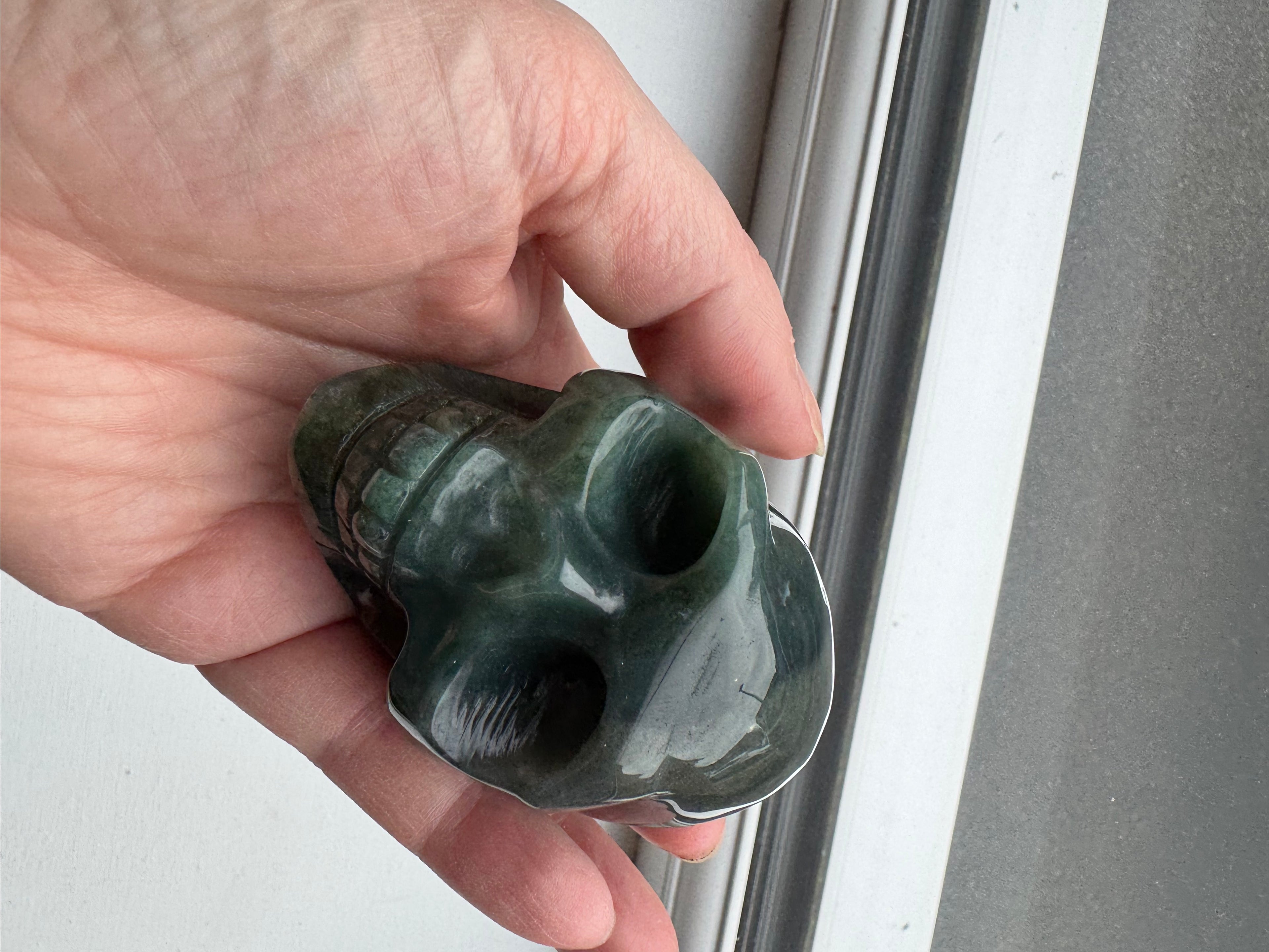 Green Adventurine crystal hand carved skull