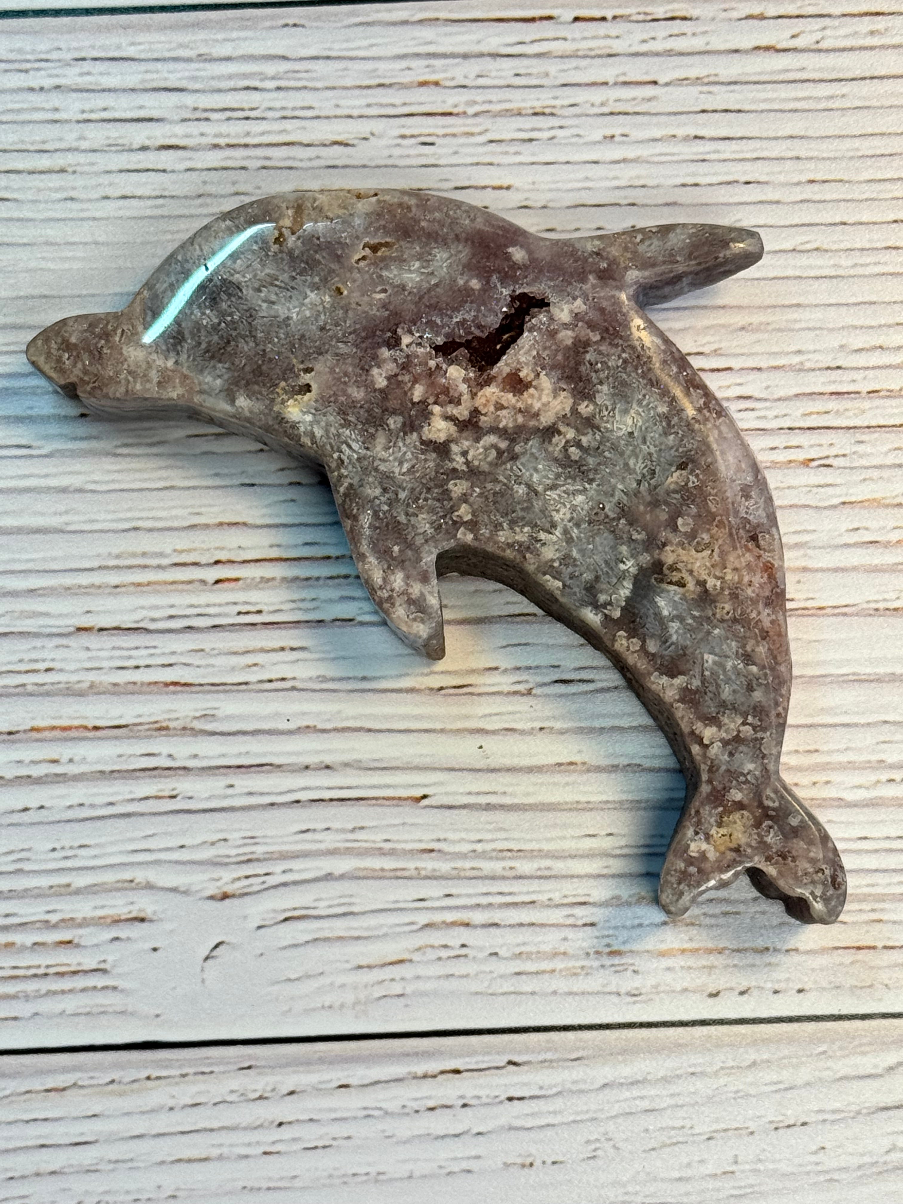 Pink Amethyst Dolphin on stand - Druzy Crystal Home Décor, from Brazil - Radiant Crystals UK