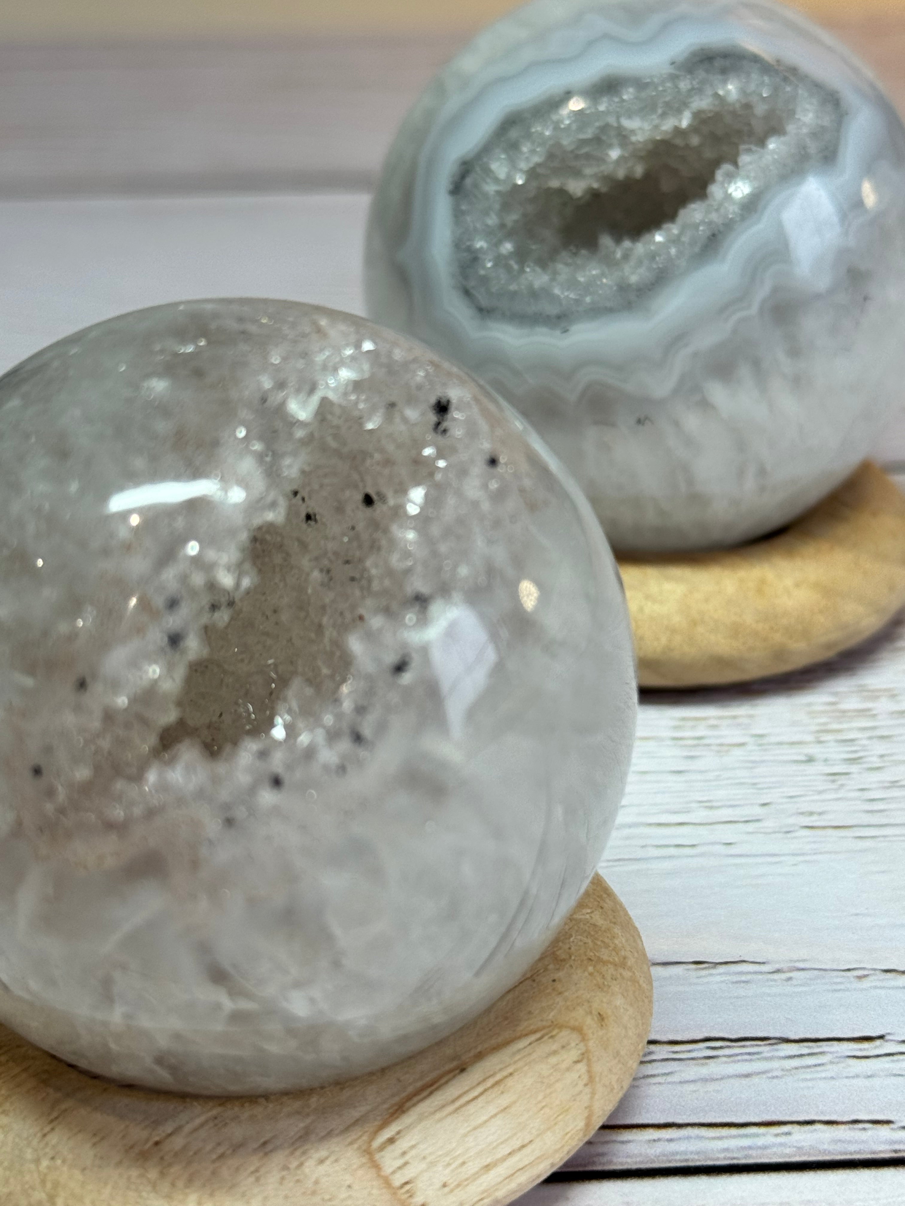 High Quality Crystal white Agate with druzy quartz spheres - Crystal home decor.