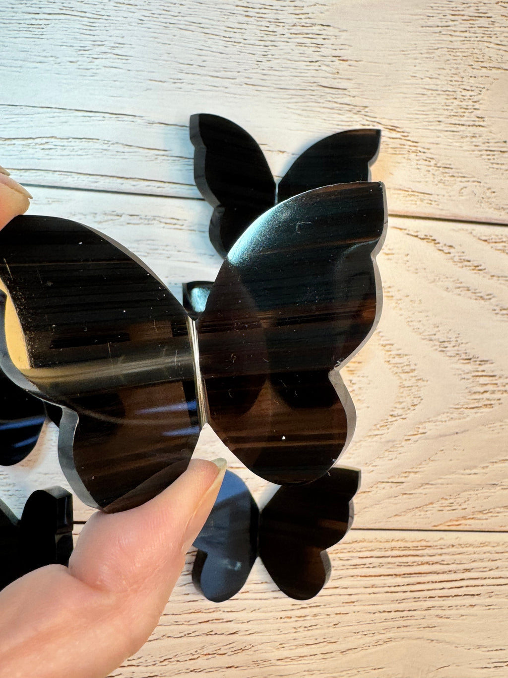 Midnight Lace Obsidian Butterfly Carving – Handcrafted Nature Décor | Natural Obsidian Sculpture |