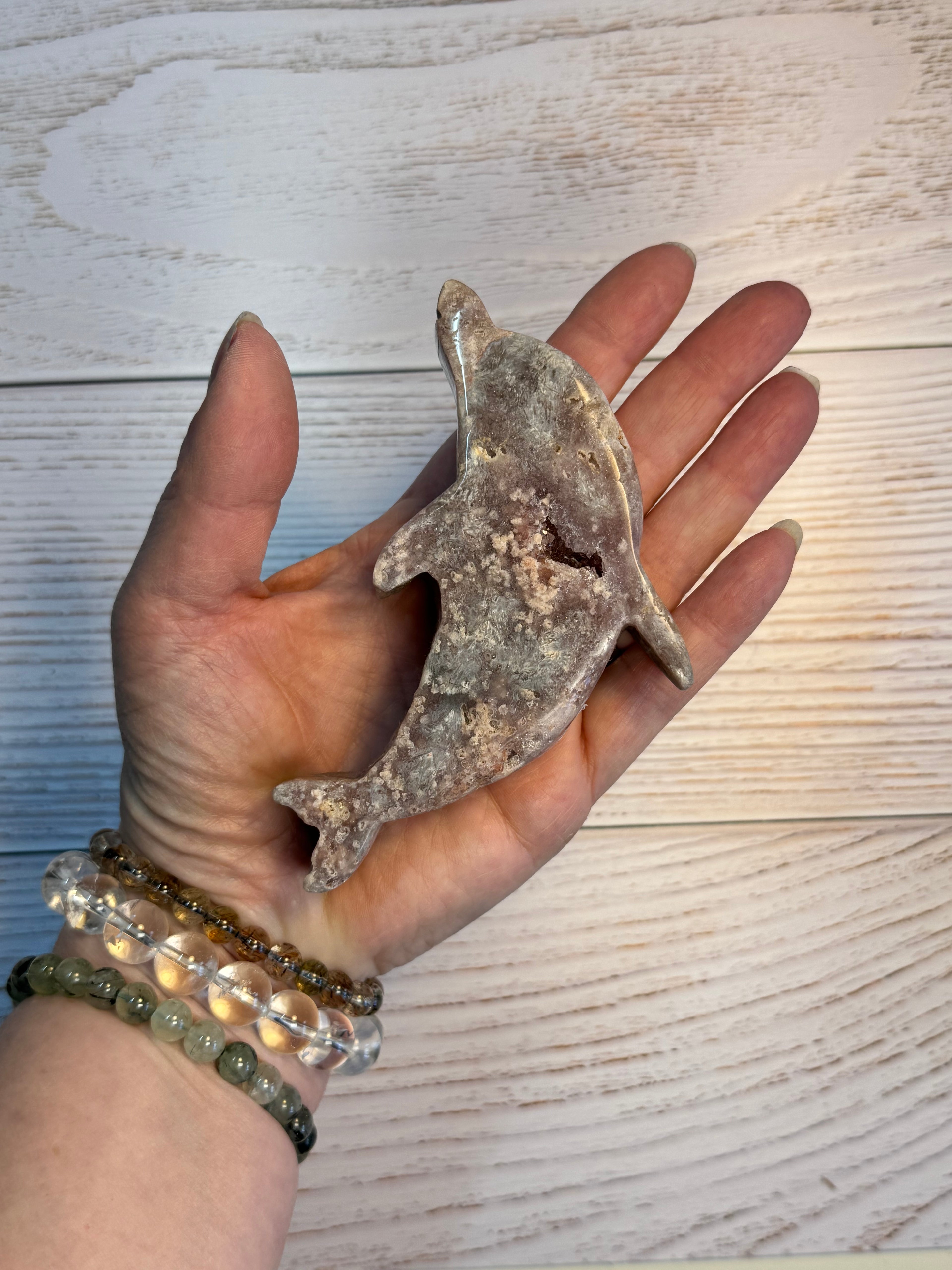 Pink Amethyst Dolphin on stand - Druzy Crystal Home Décor, from Brazil - Radiant Crystals UK
