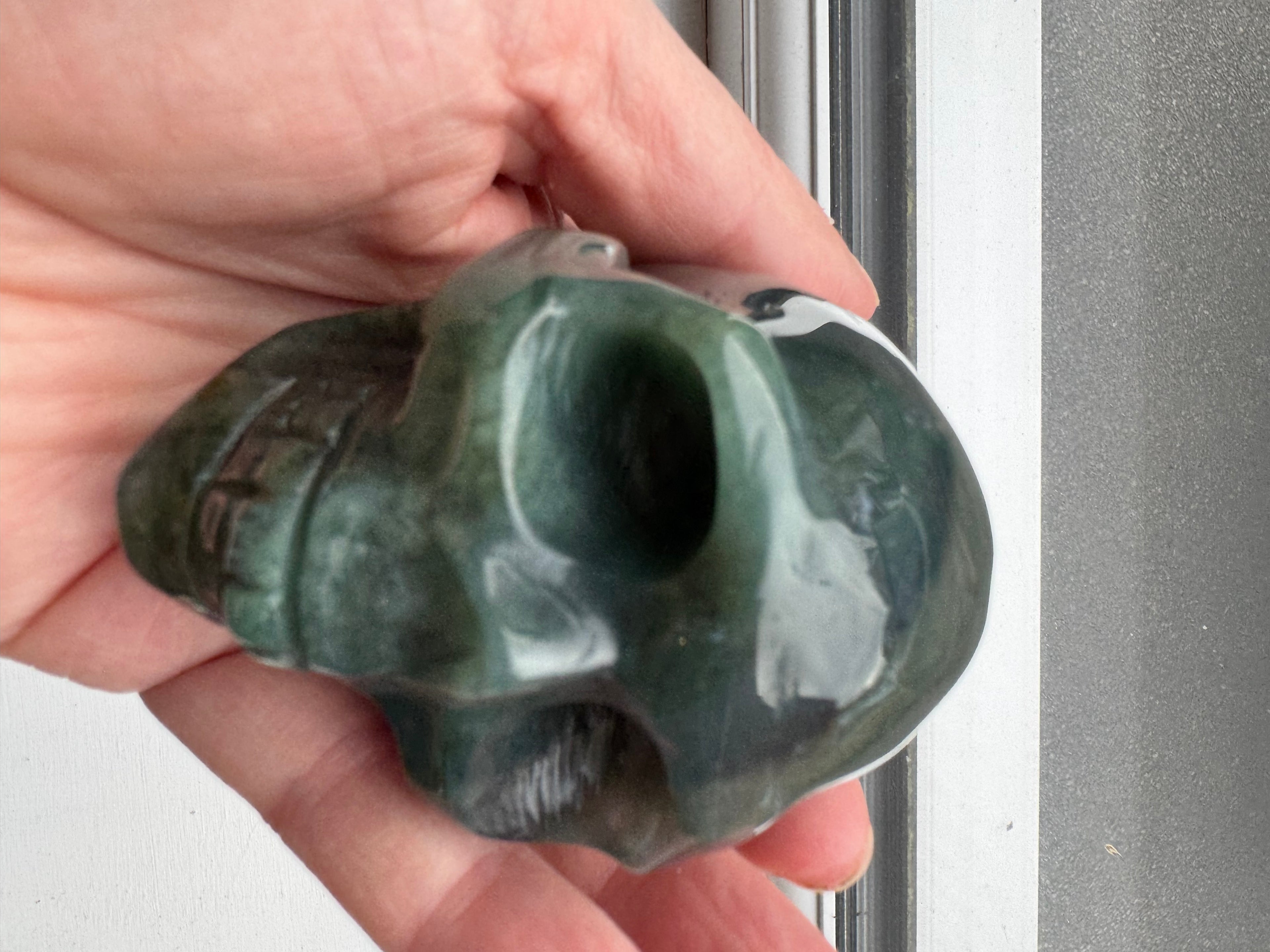 Green Adventurine crystal hand carved skull