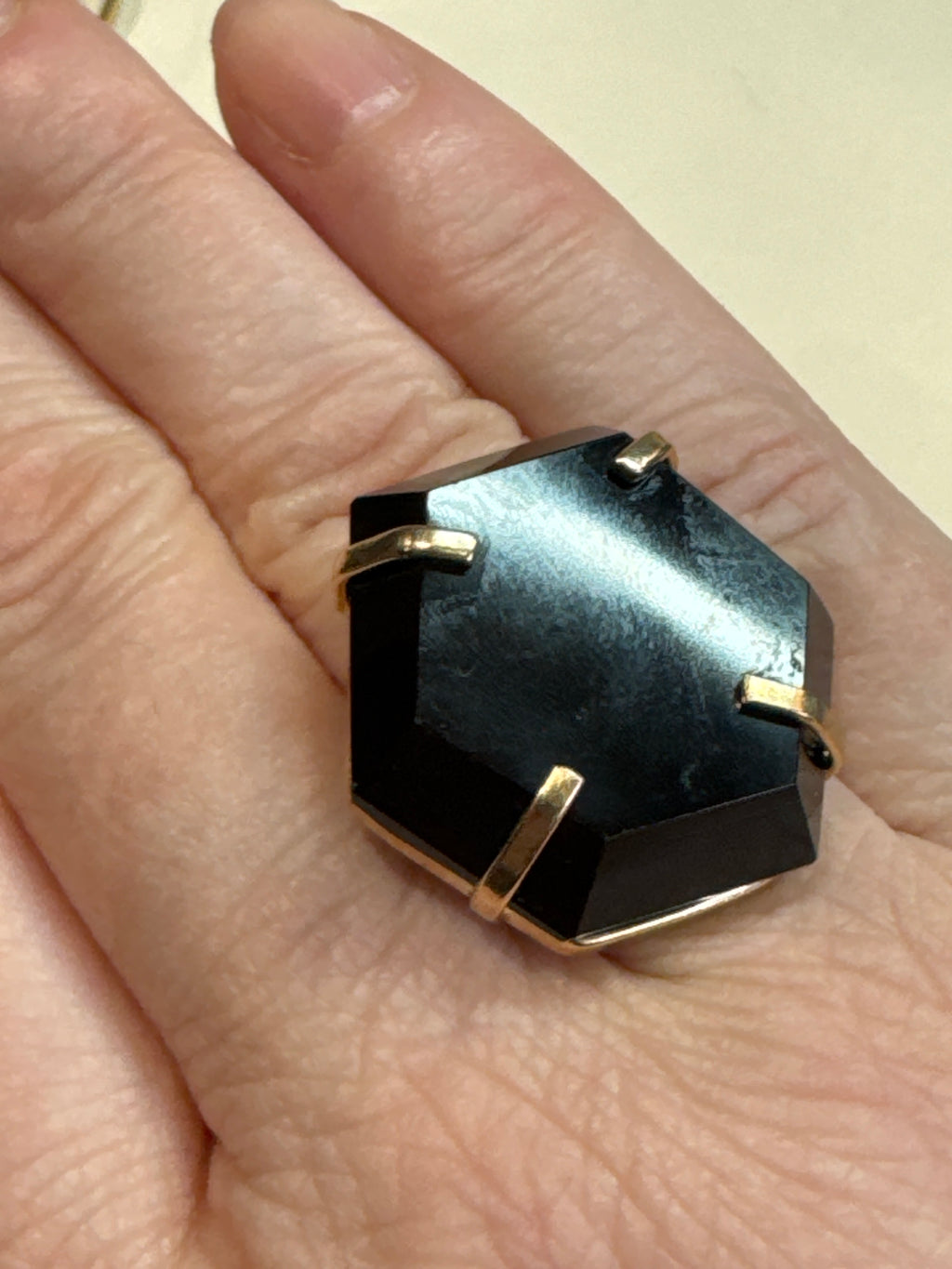 Black Obsidian Ring | Natural Polished Crystal on Gold Band | Radiant Crystals UK
