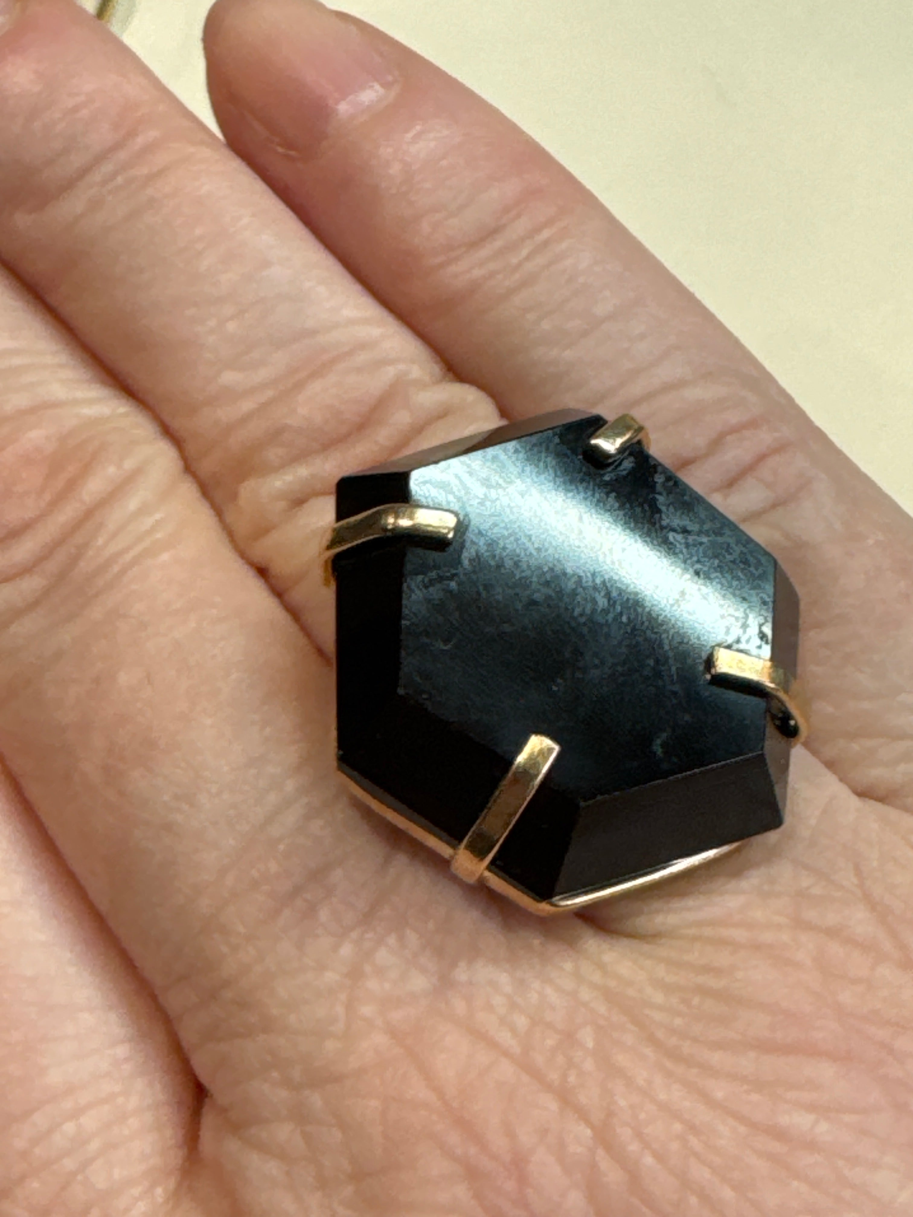 Black Obsidian Ring | Natural Polished Crystal on Gold Band | Radiant Crystals UK
