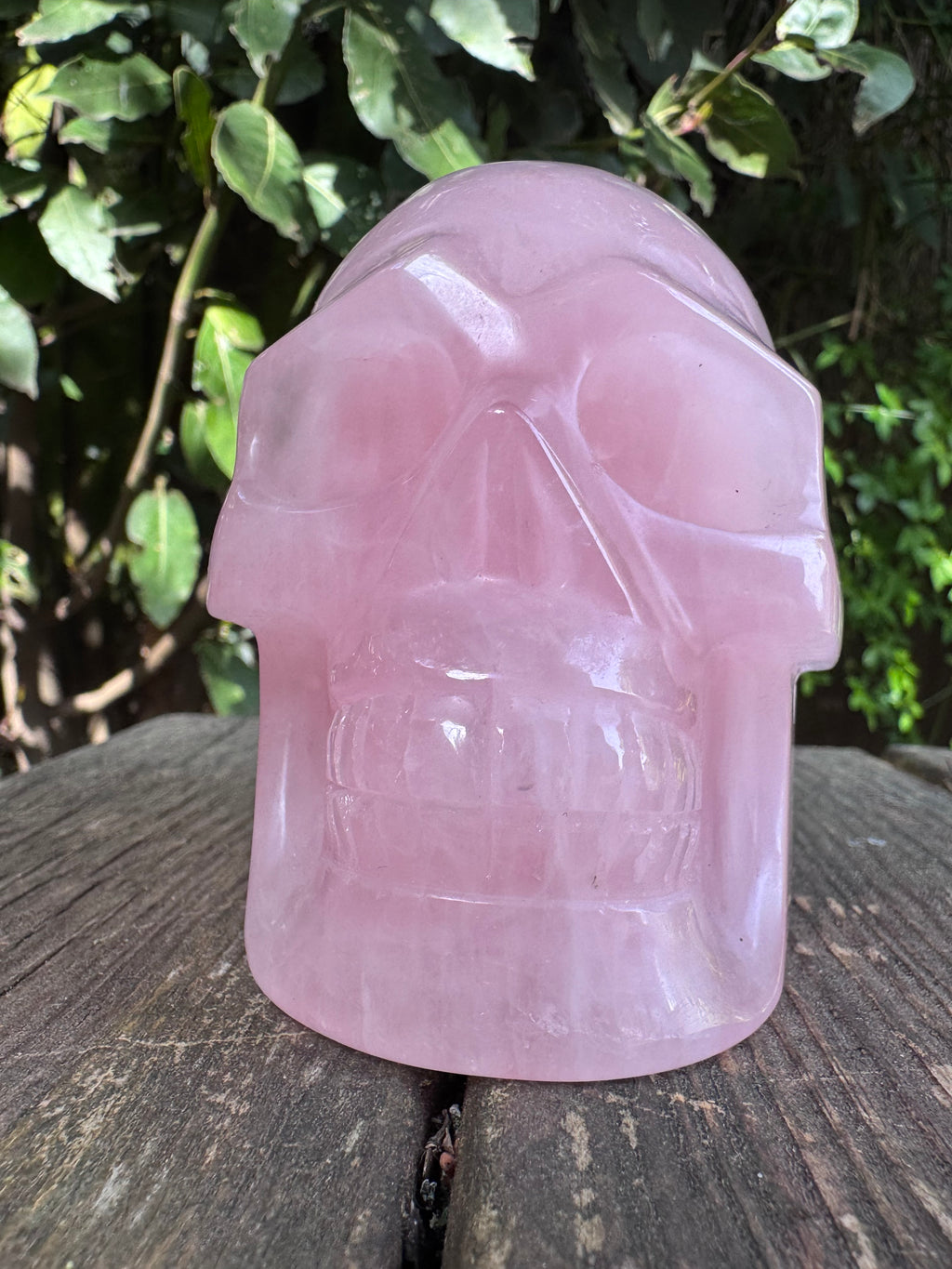Large Rose Quartz crystal, hand carved skull 993gms.